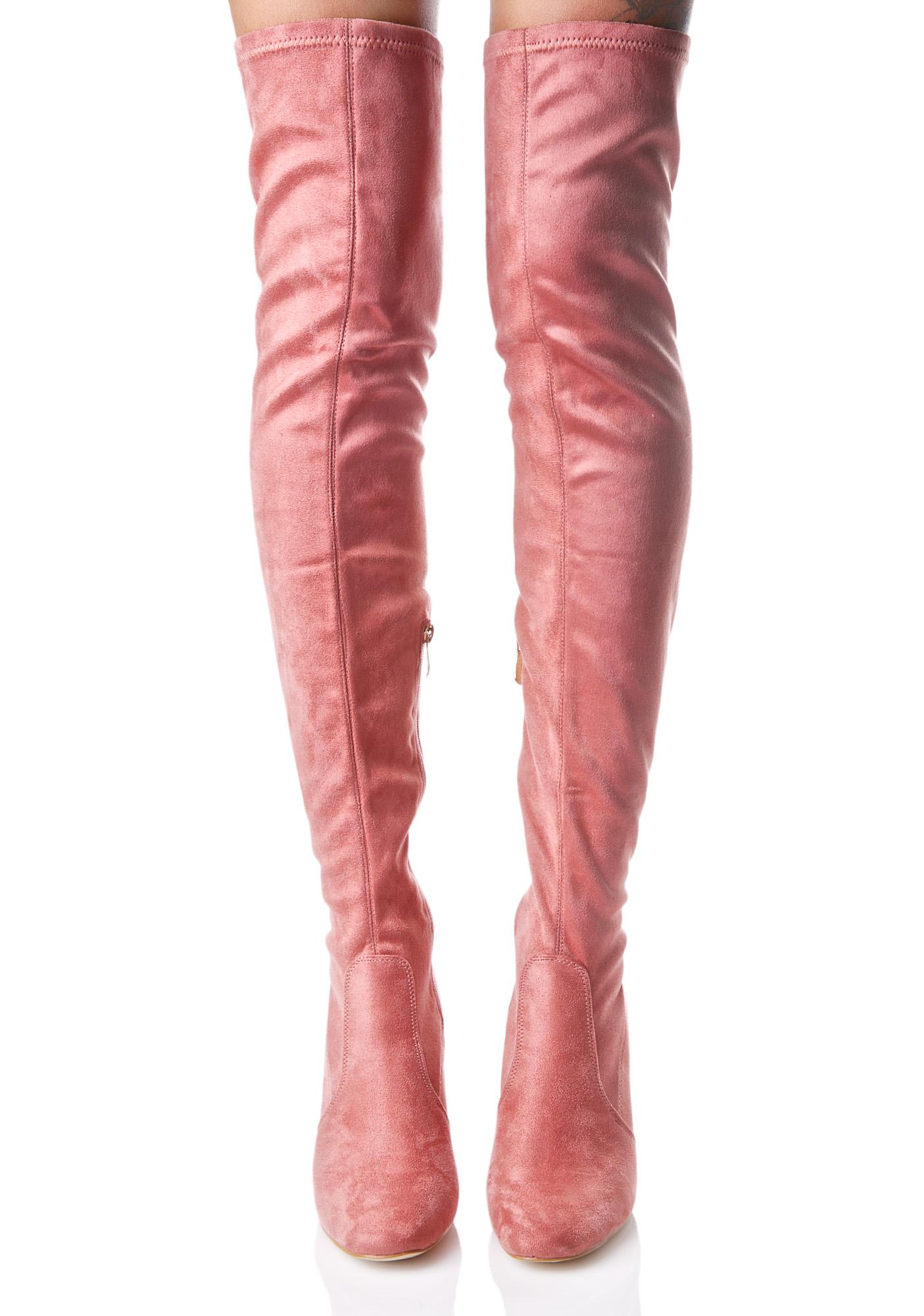 Pink Thigh High Clear Heel Boot | Dolls 