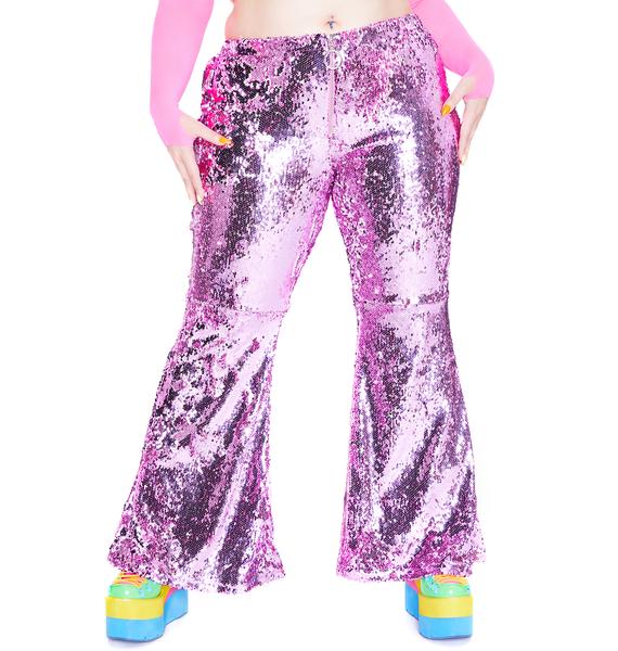 Plus Size Club Exx Sequin Flared Pants - Pink | Dolls Kill