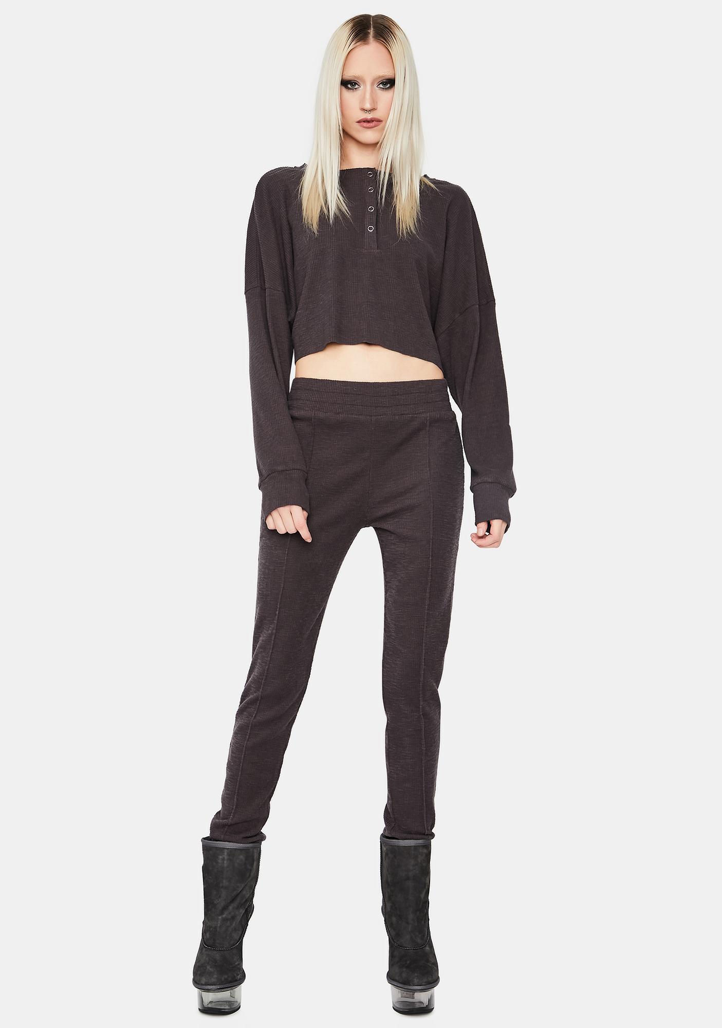 Cropped Henley Long Sleeve & Joggers Gray Dolls Kill