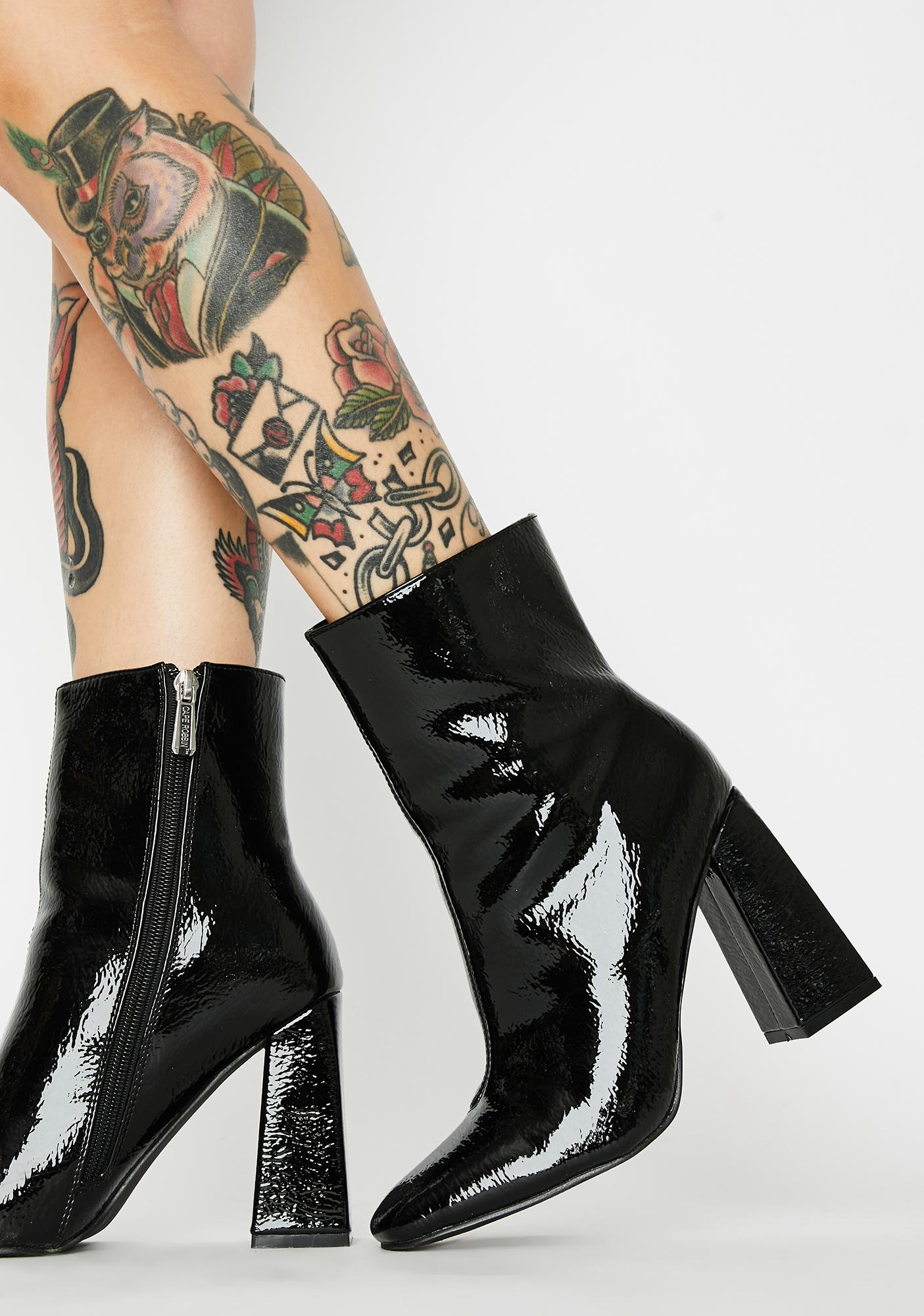 Black Block Heel Pointed Toe Ankle Boot | Dolls Kill