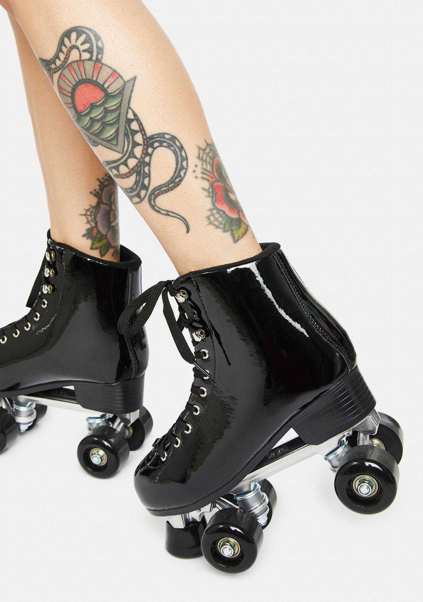 Patent Lace Up Roller Skates - Black | Dolls Kill