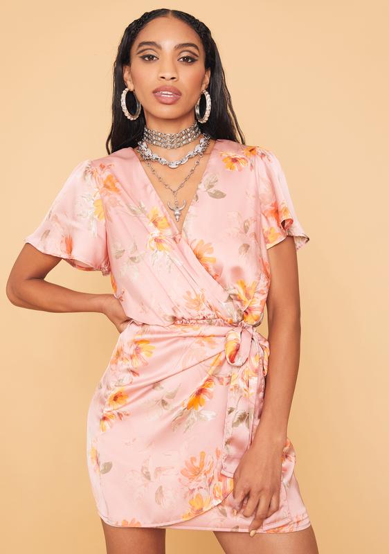 orange satin mini dress