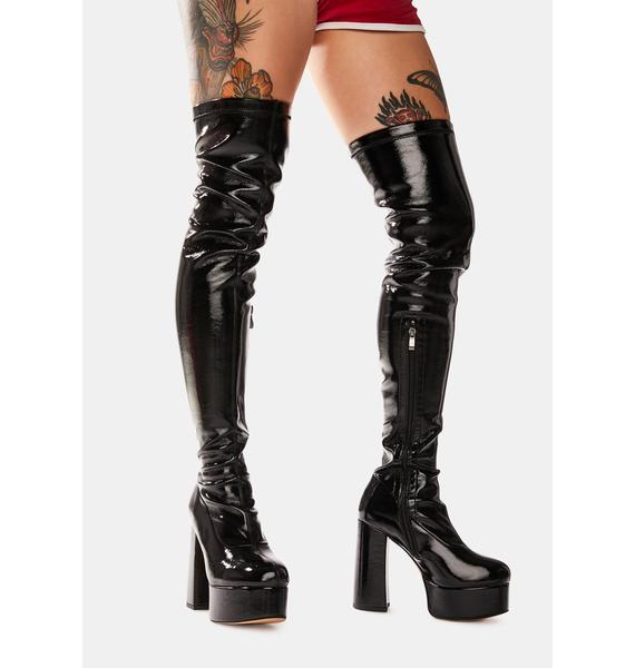 vinyl thigh high boots