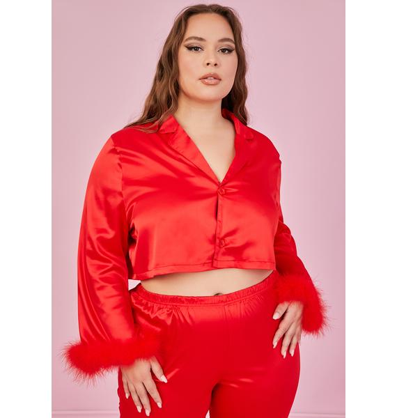 Plus Size Sugar Thrillz Satin Pajama Shirt - Red | Dolls Kill