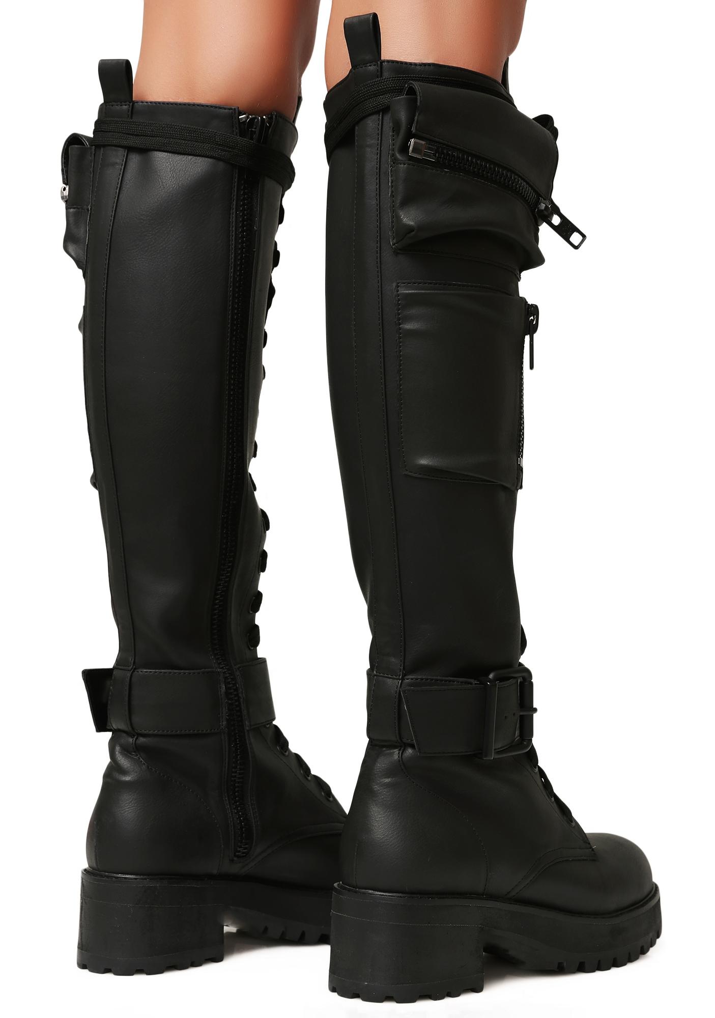 Current Mood Pocket Knee High Combat Boots | Dolls Kill