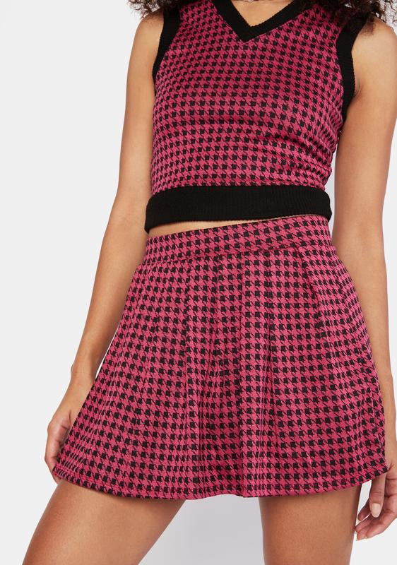 houndstooth pleat midi skater dress