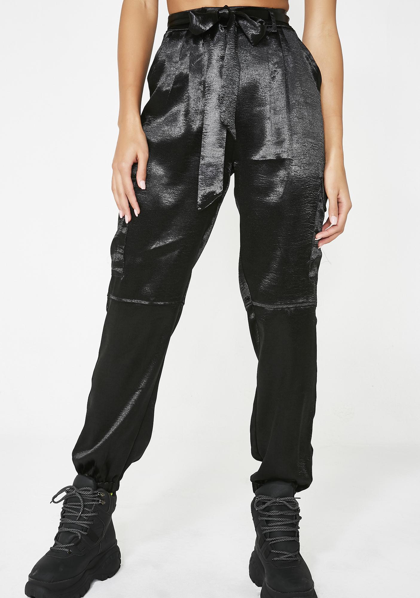black silk cargo pants