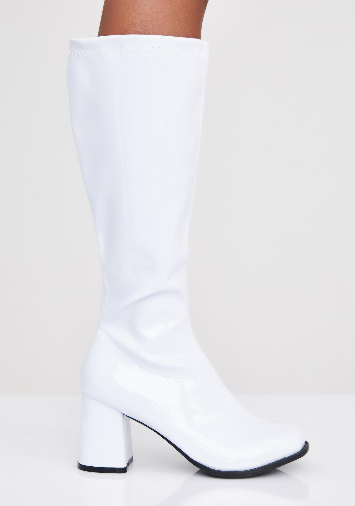 white thigh high gogo boots