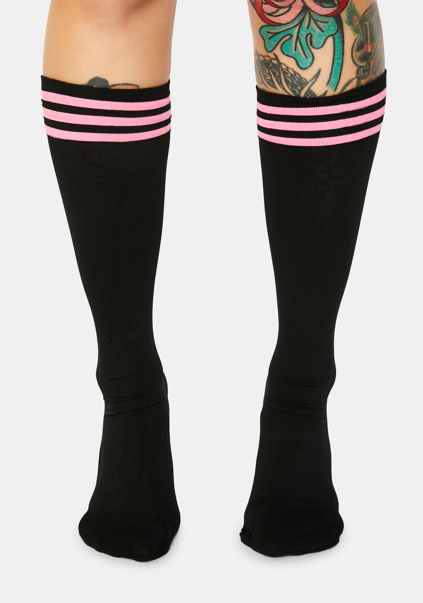 black and pink striped knee high socks