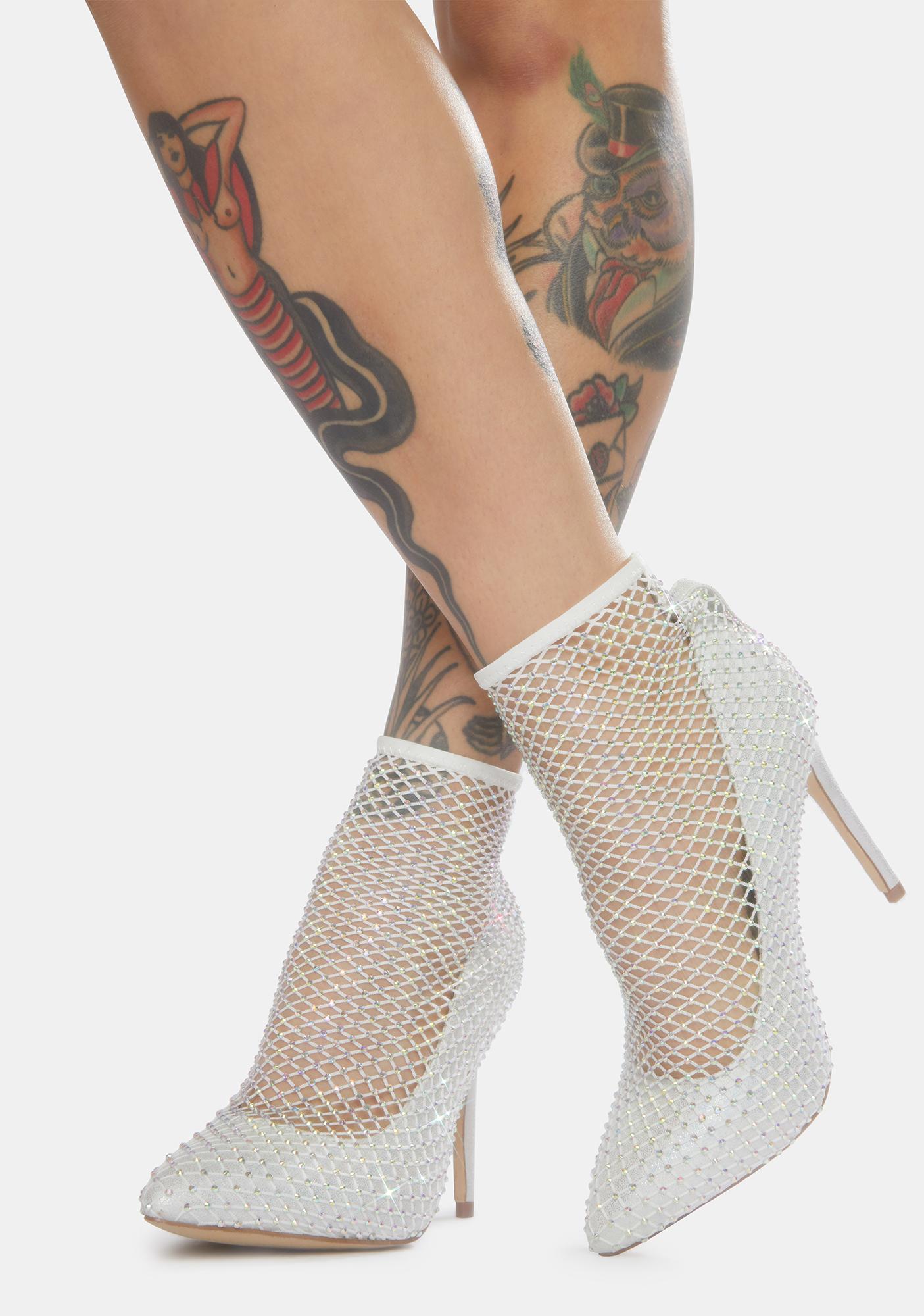 Rhinestone Bling Heels With Pointed Toe Silver Dolls Kill