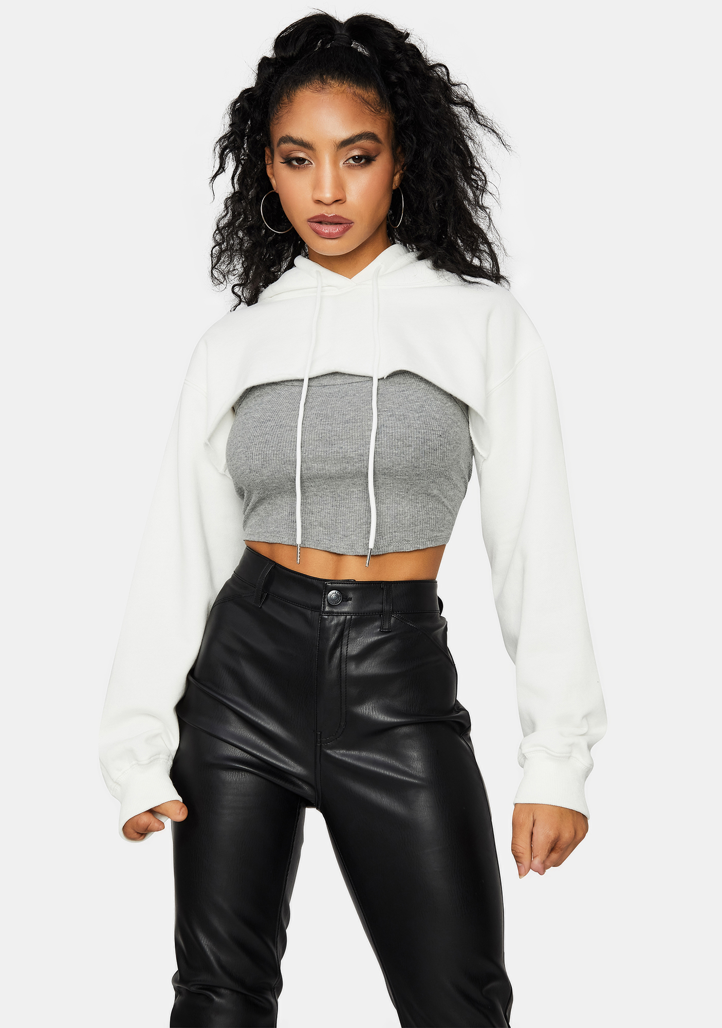 Ultra Crop Top Drawstring Hoodie - White | Dolls Kill