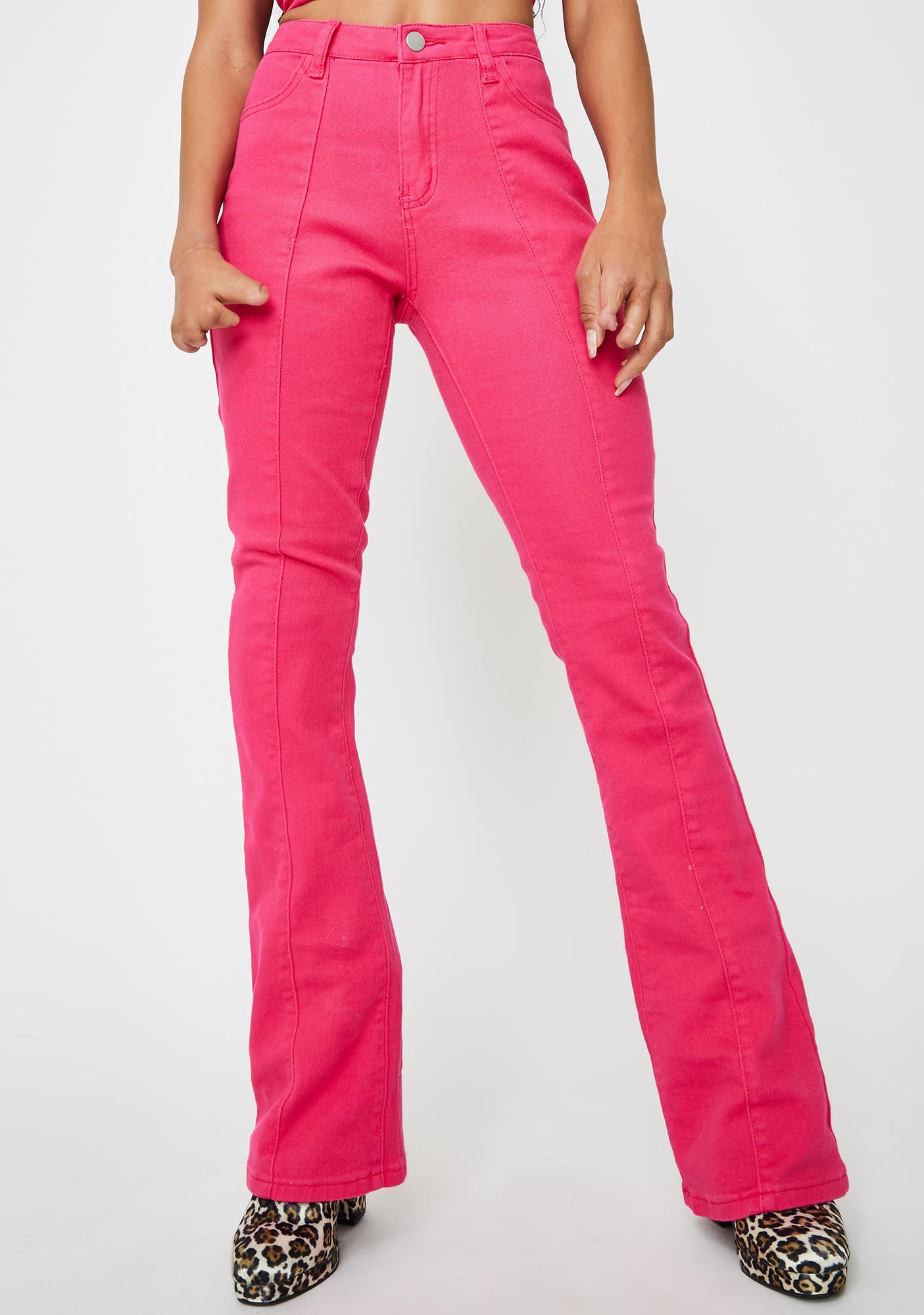 hot pink high waisted jeans