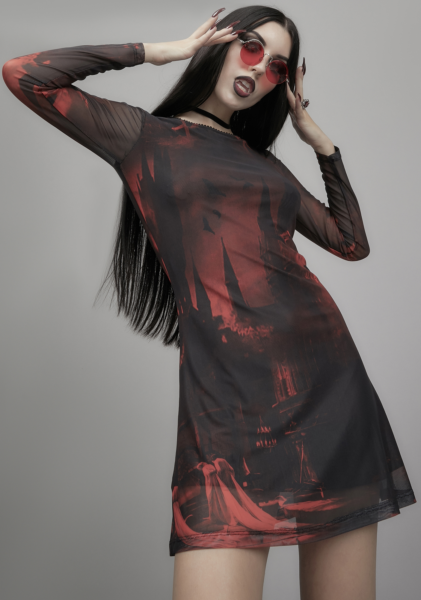 Widow Mesh Graphic Print Mini Dress Red Black Dolls Kill