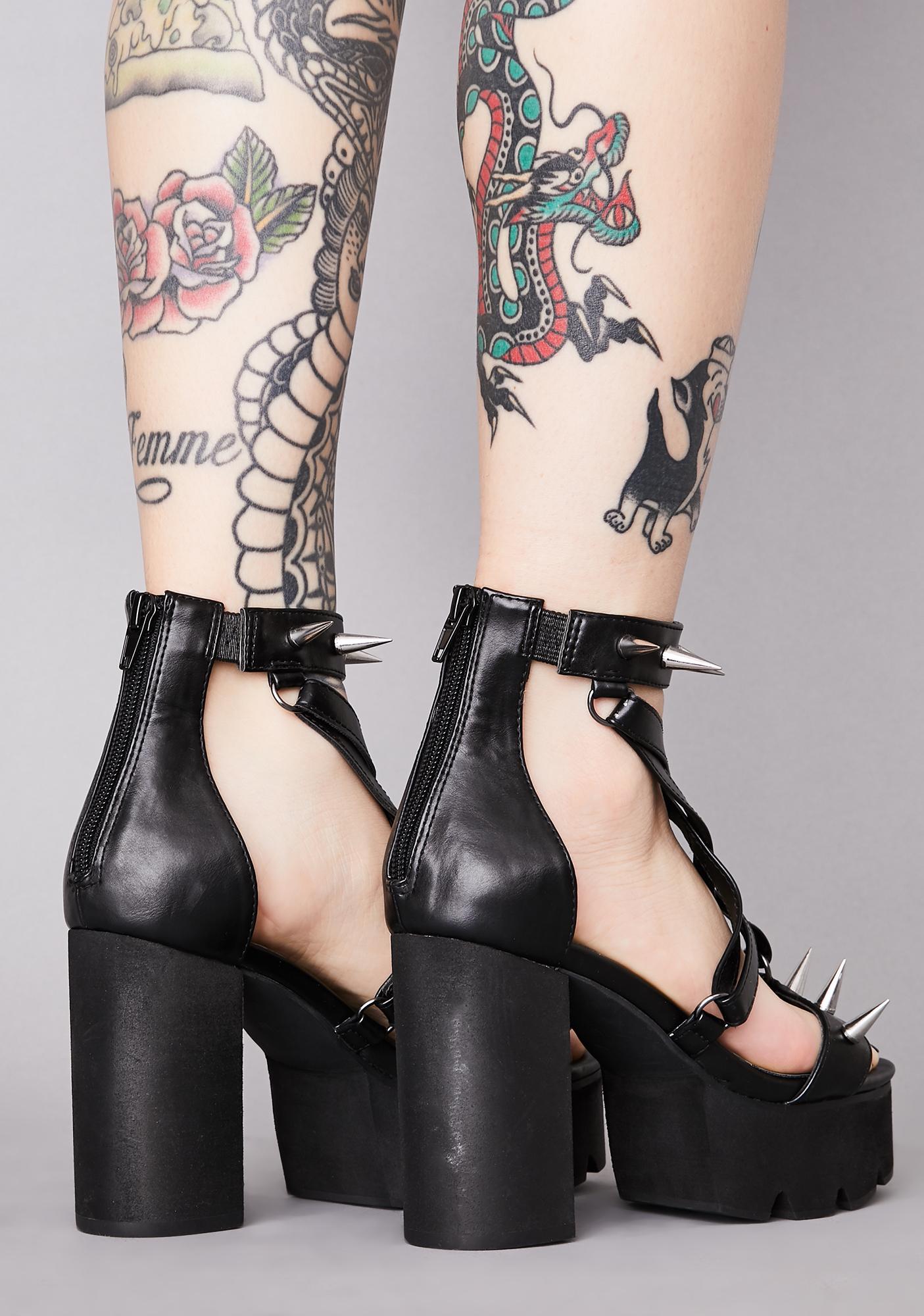 Widow Vegan Leather Studded Pentagram Heels - Black | Dolls Kill
