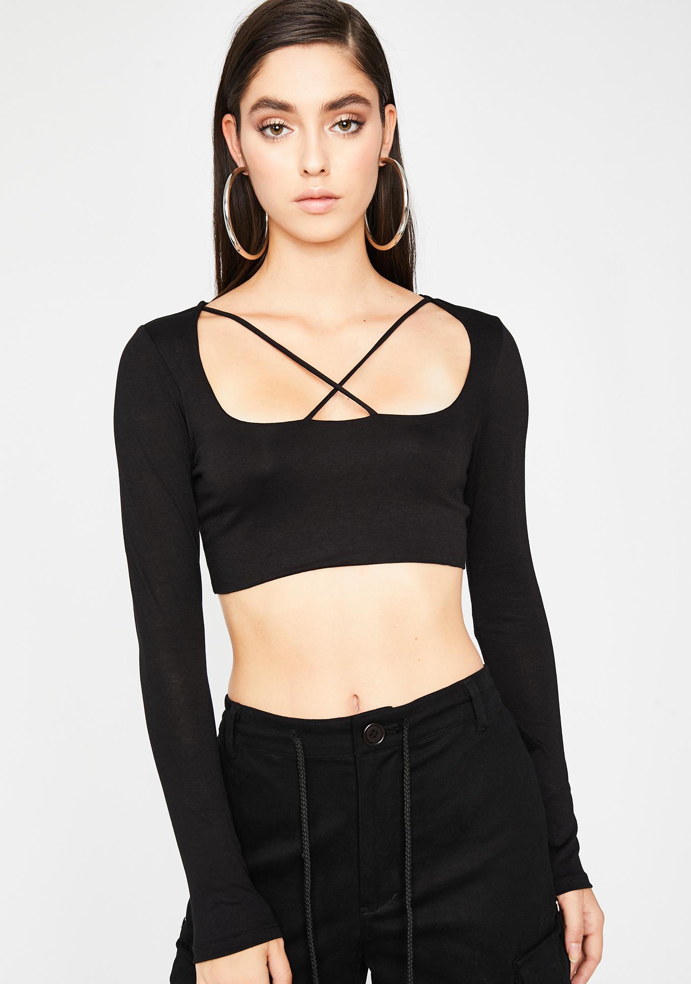 long sleeve crossover crop top