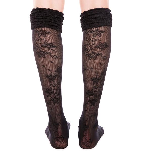 Pretty Polly Pretty Polly x Alice & Olivia Lace Ruffle Top Knee Highs ...