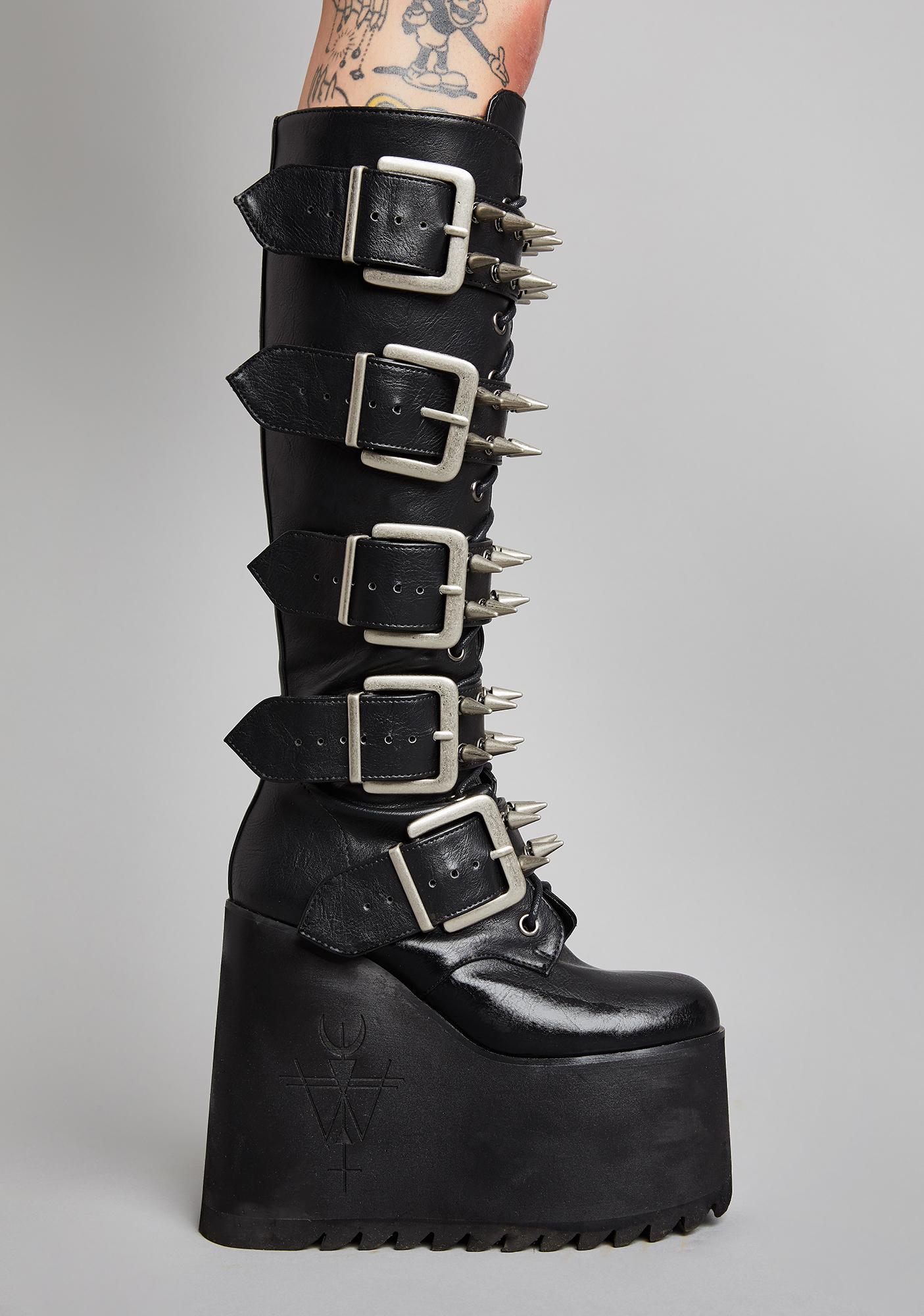 Widow Vegan Leather Buckle Platform Boots | Dolls Kill