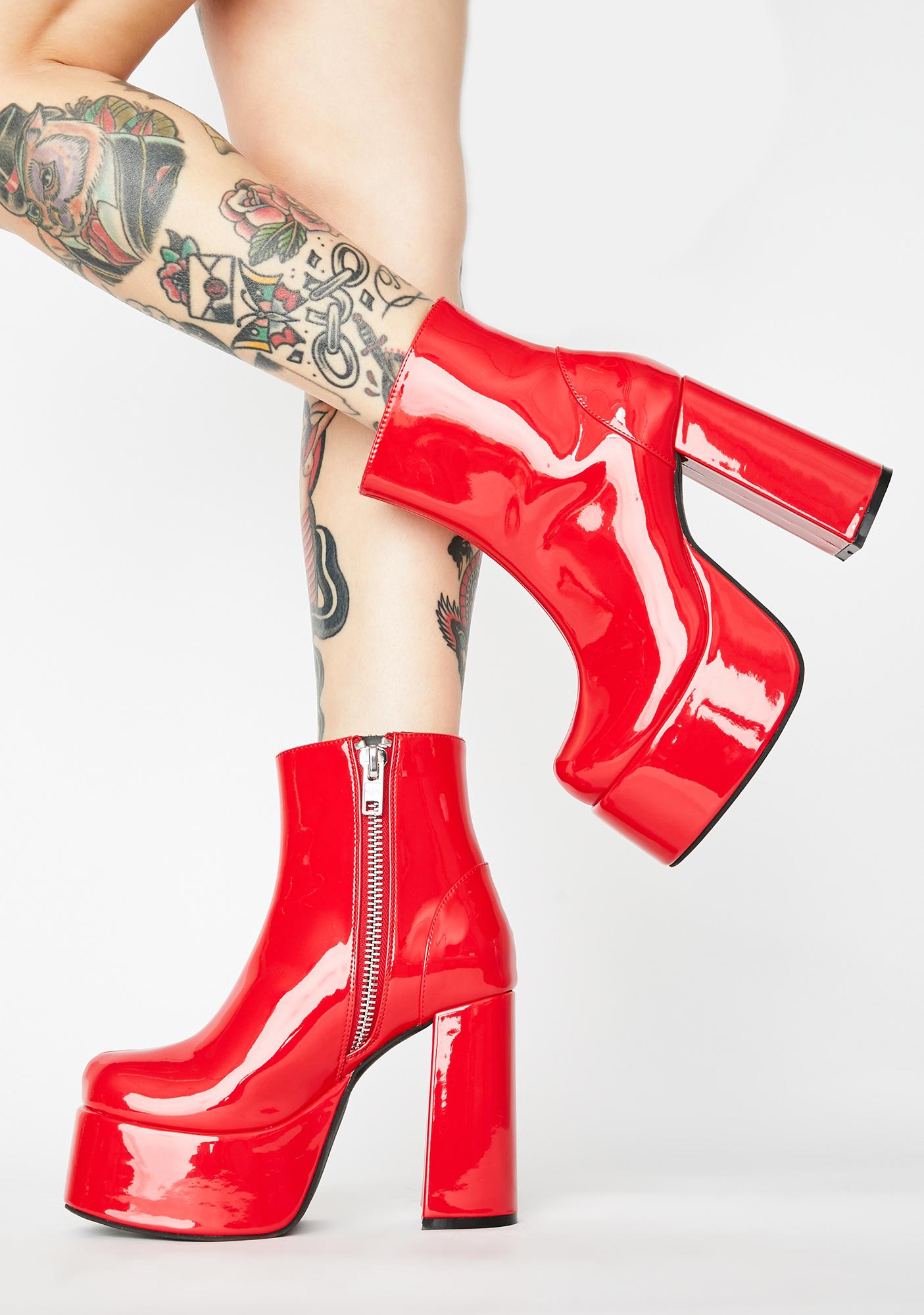 Red Patent Platform Ankle Boots 