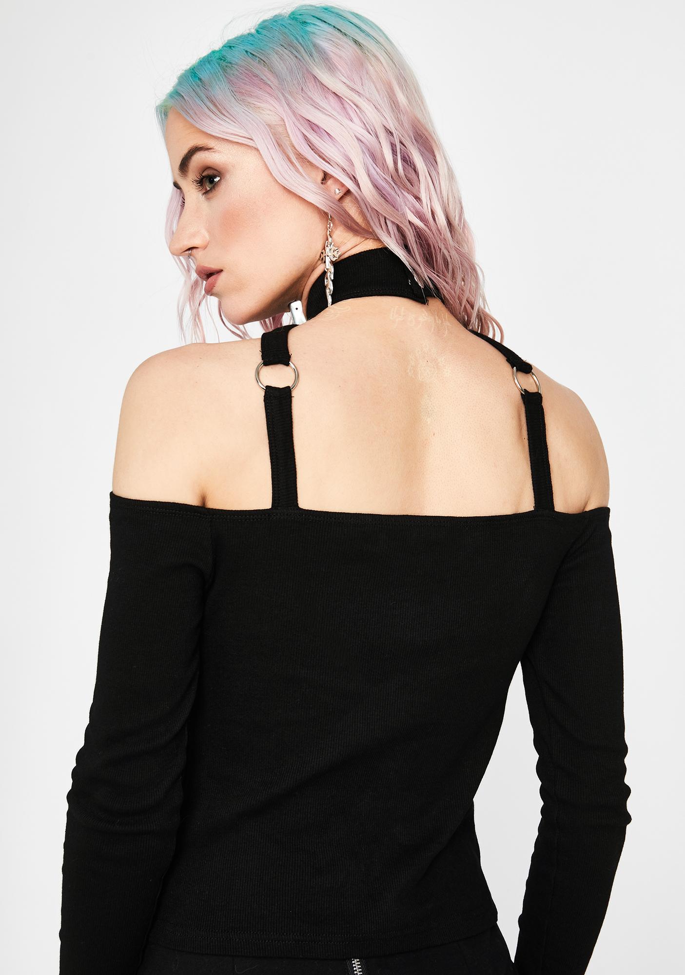 Current Mood Off Shoulder O Ring Top Black | Dolls Kill