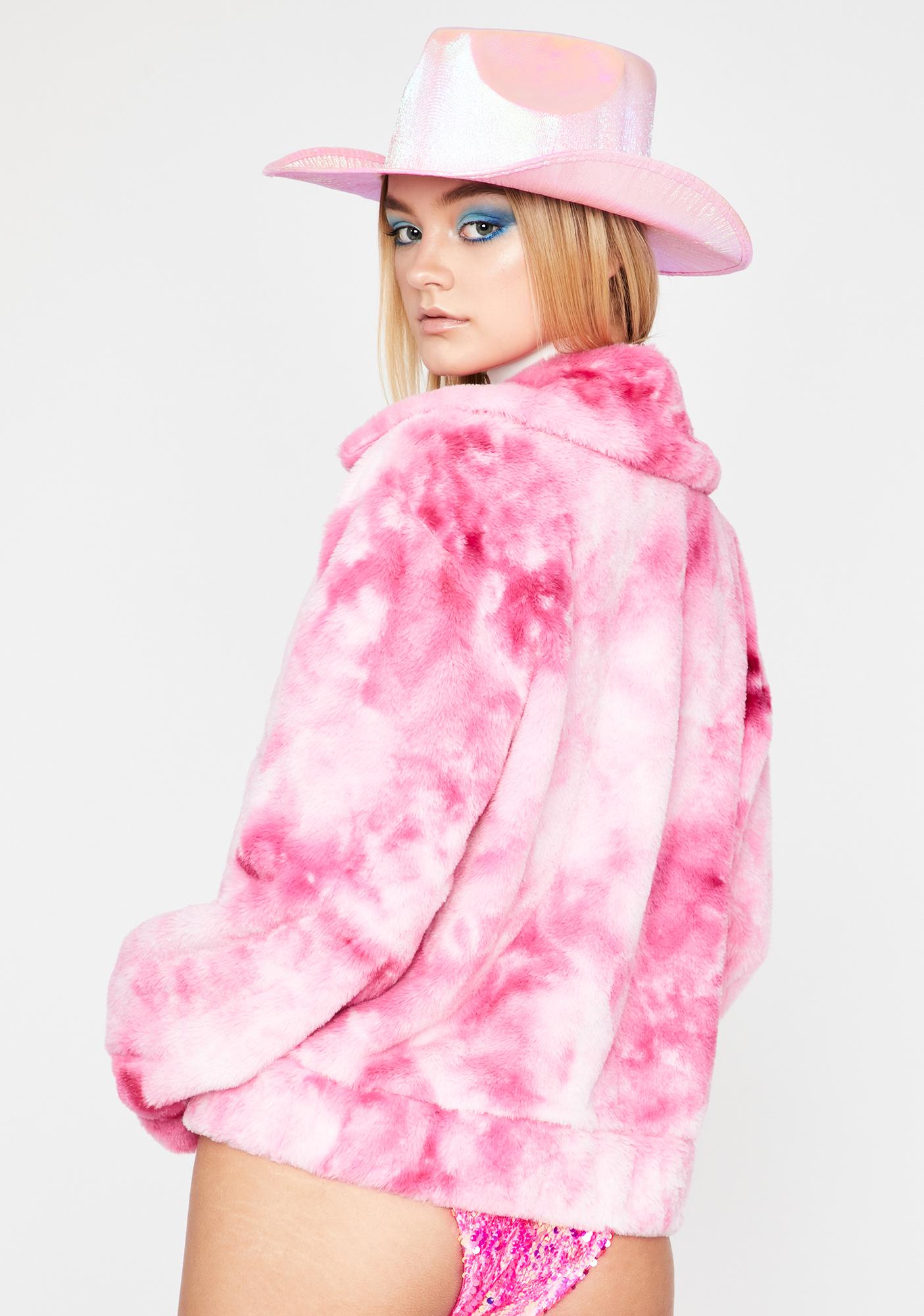 Tie Dye Faux Fur Jacket Pink Mauve Multi | Dolls Kill