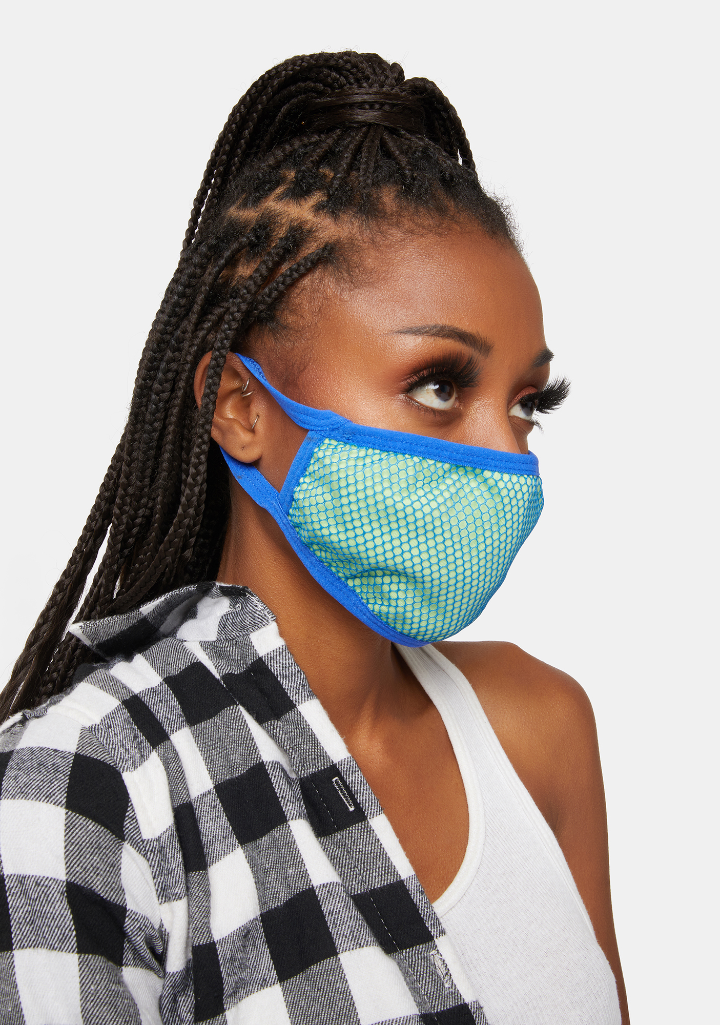 Club Exx Neon Fishnet Face Mask - Blue/Green | Dolls Kill