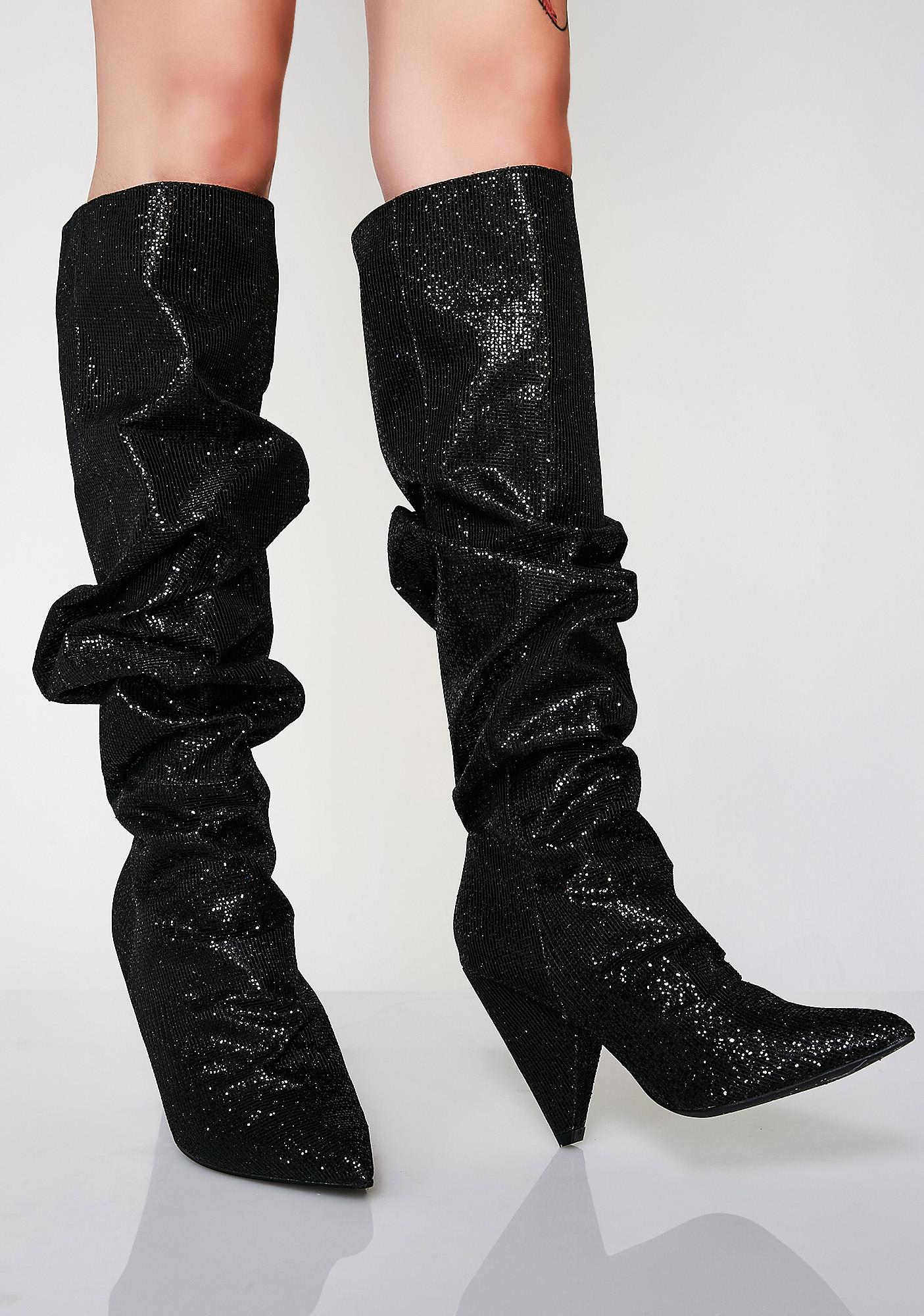 Scrunch Black Glitter Boots | Dolls Kill
