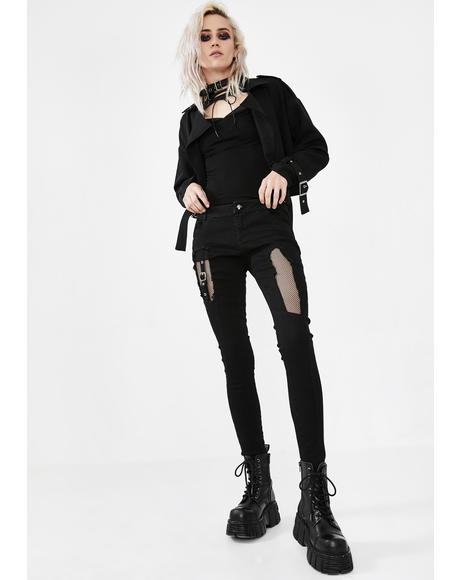 Fishnet Panel Torn Skinny Jeans