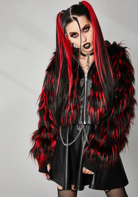 red fur cropped jacket