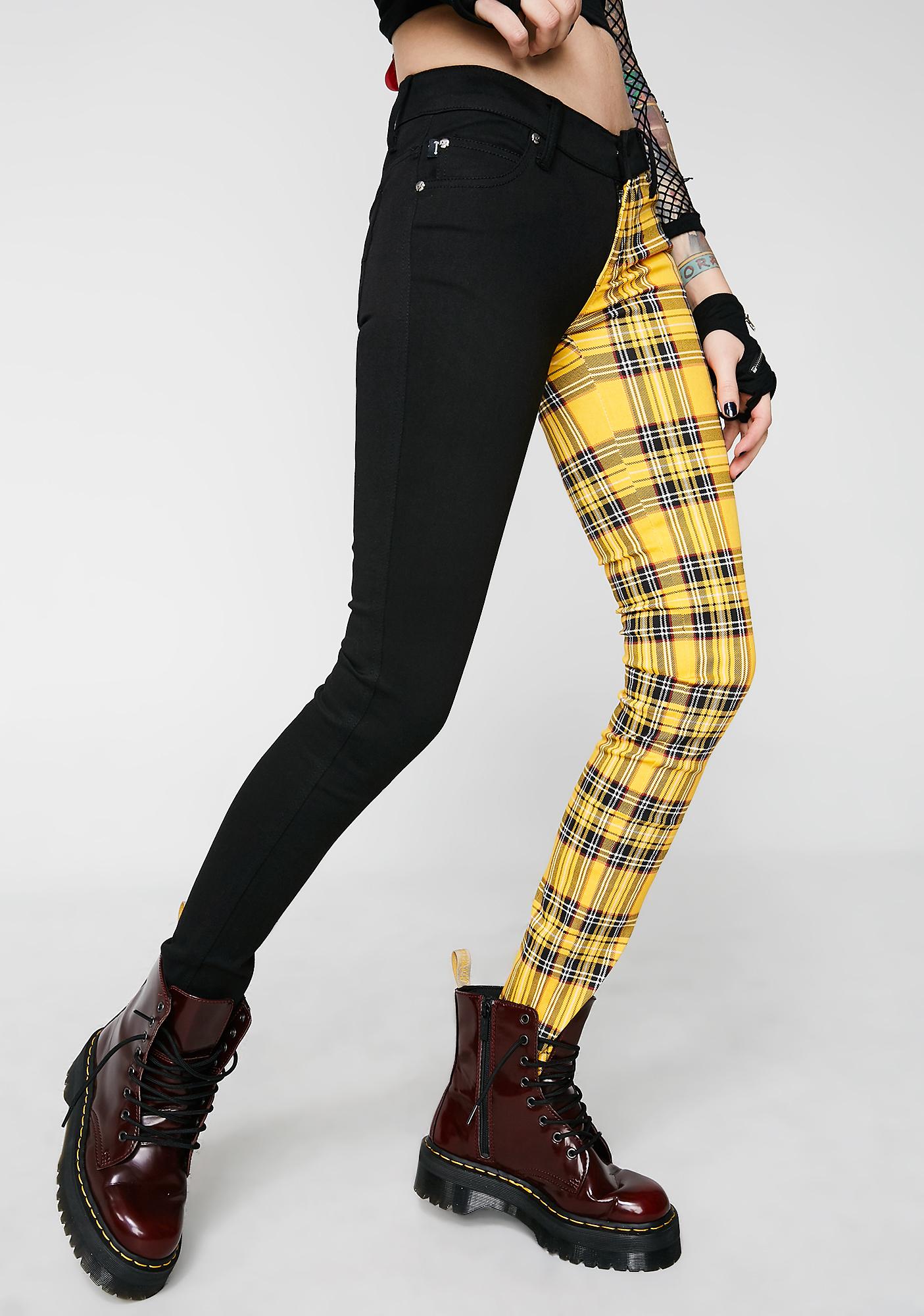 yellow plaid skinny jeans