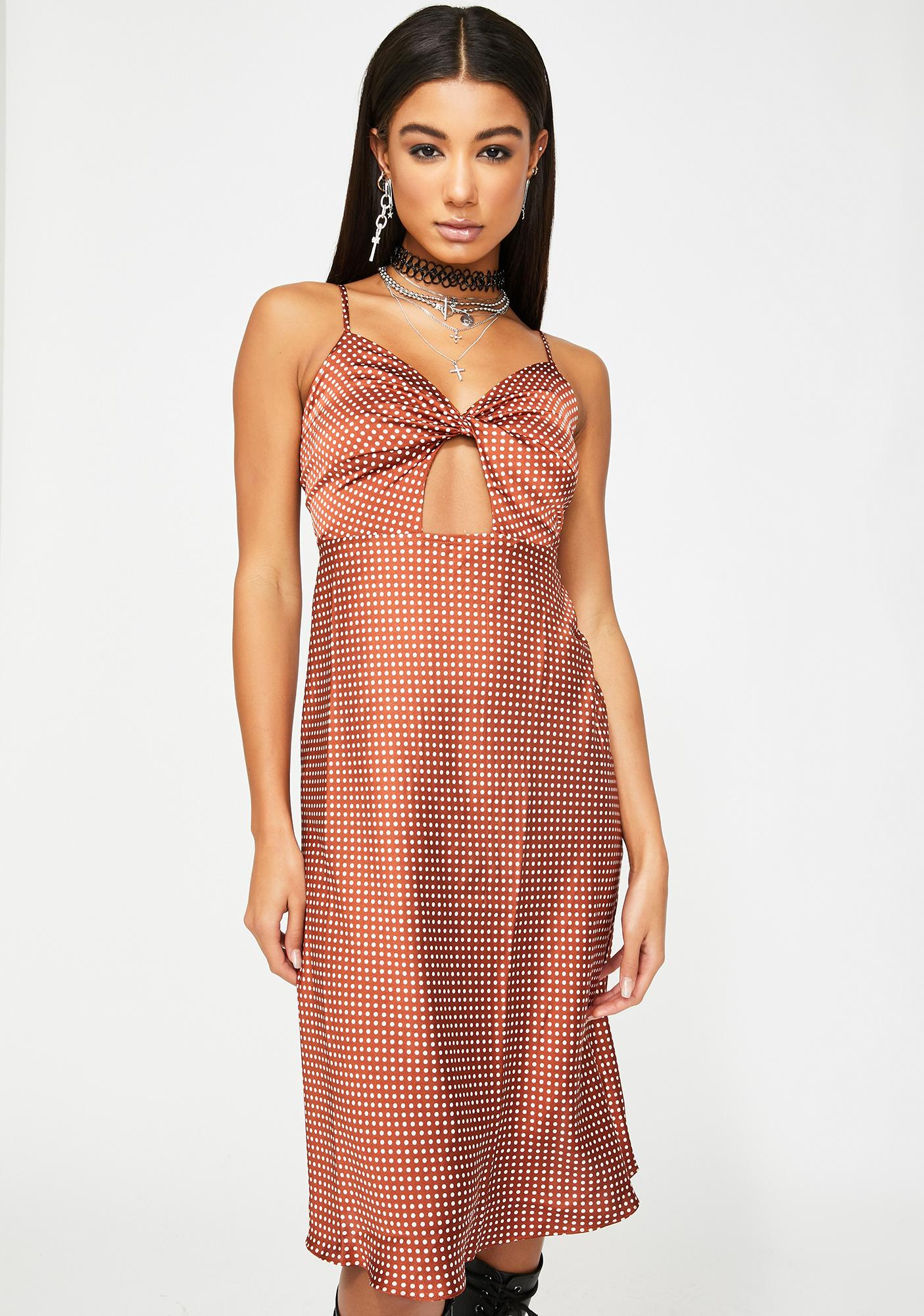 satin spots long dress
