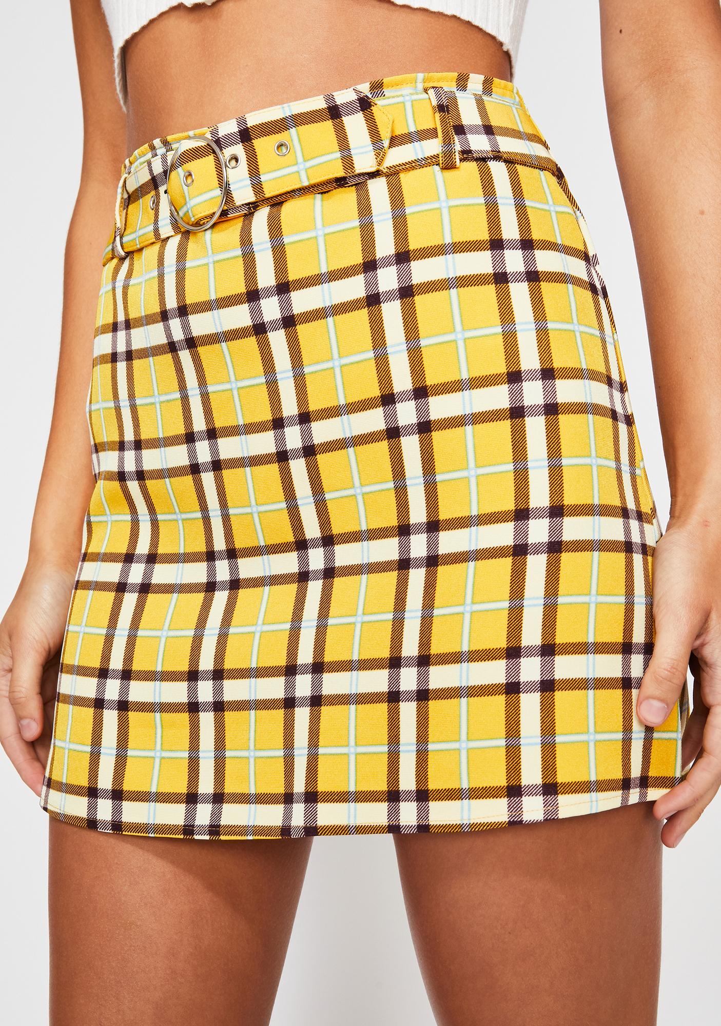 Yellow Plaid Belted Mini Skirt | Dolls Kill