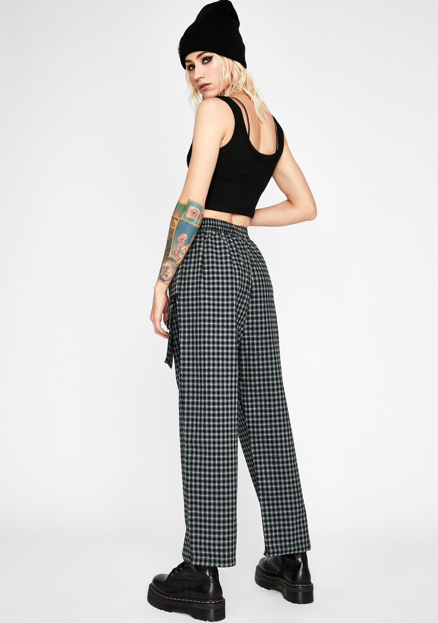 black and white plaid wide leg pants
