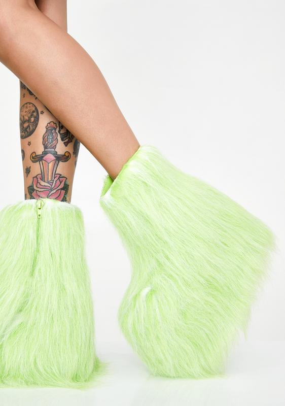 green fuzzy boots