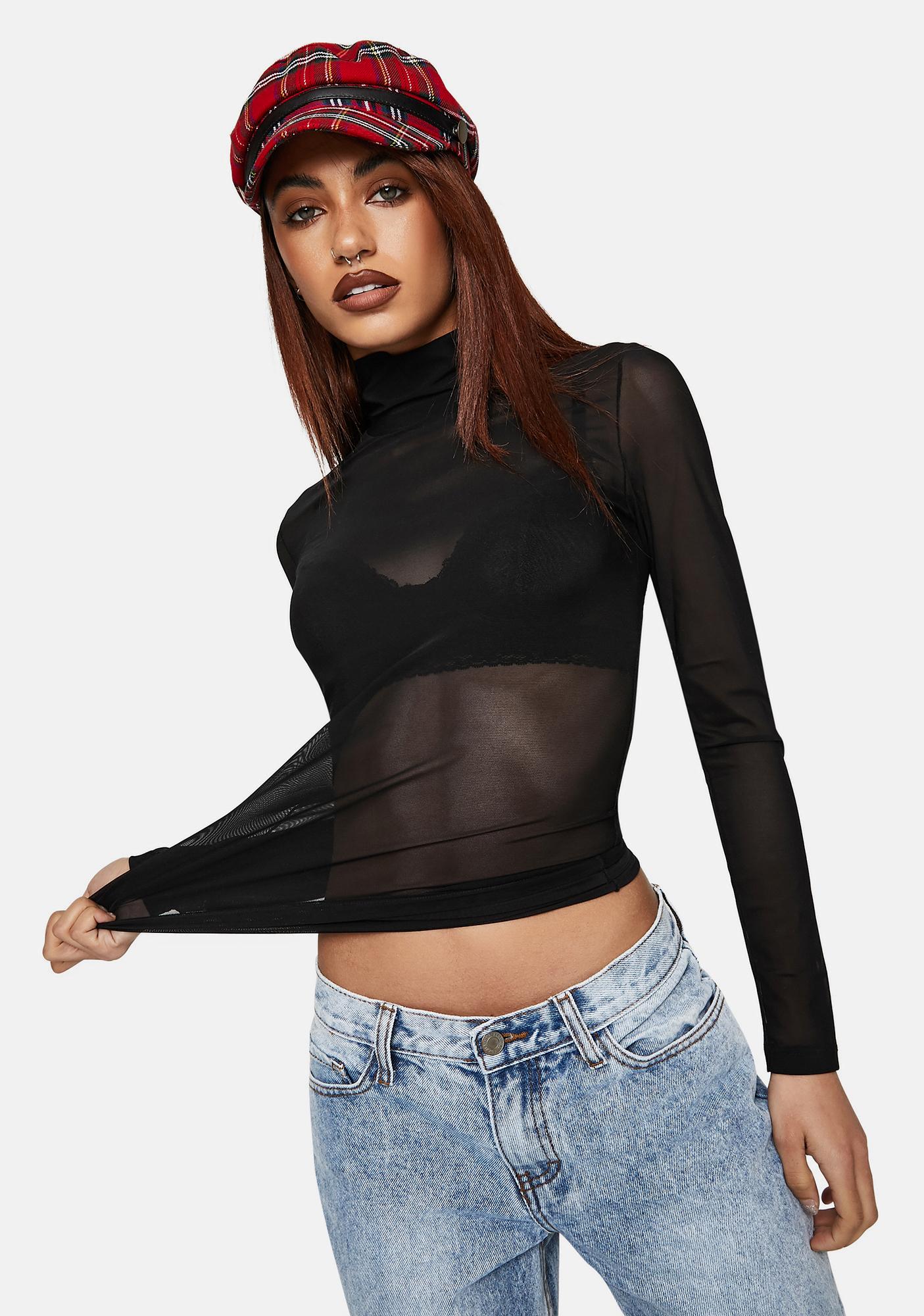 mesh turtleneck crop top