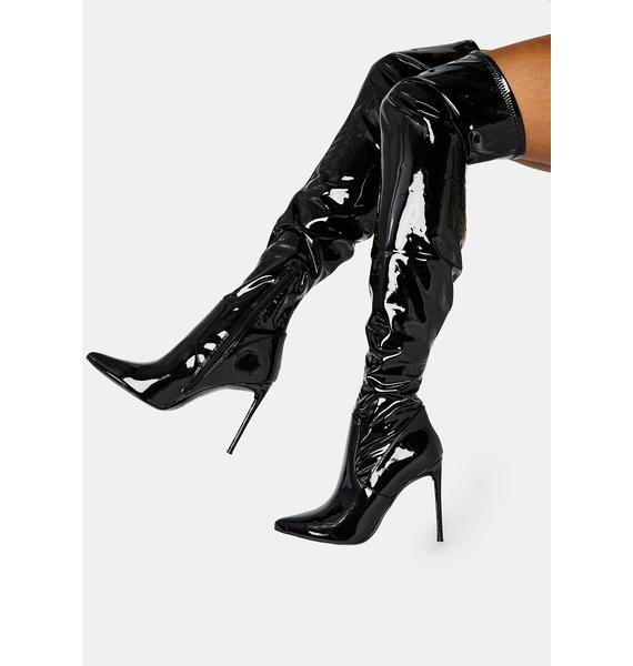 Steve Madden Patent Viktory Knee High Boots | Dolls Kill