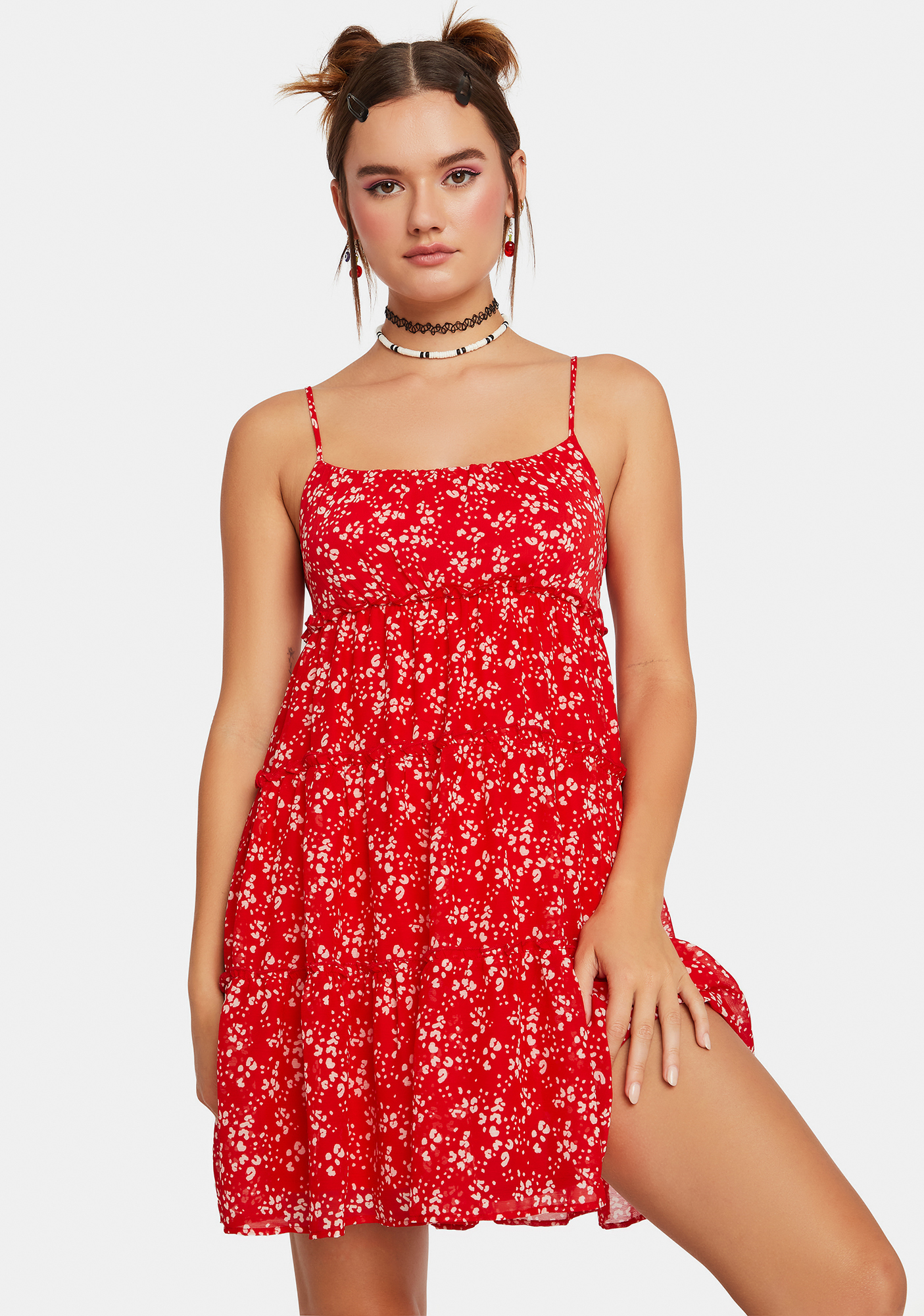 Animal Cami Strap Babydoll Mini Dress - Red/White | Dolls Kill