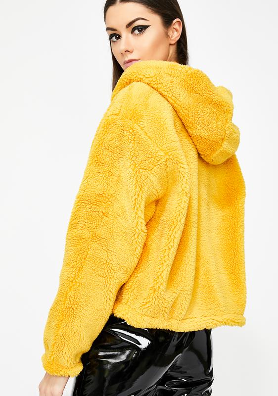 yellow fuzzy jacket