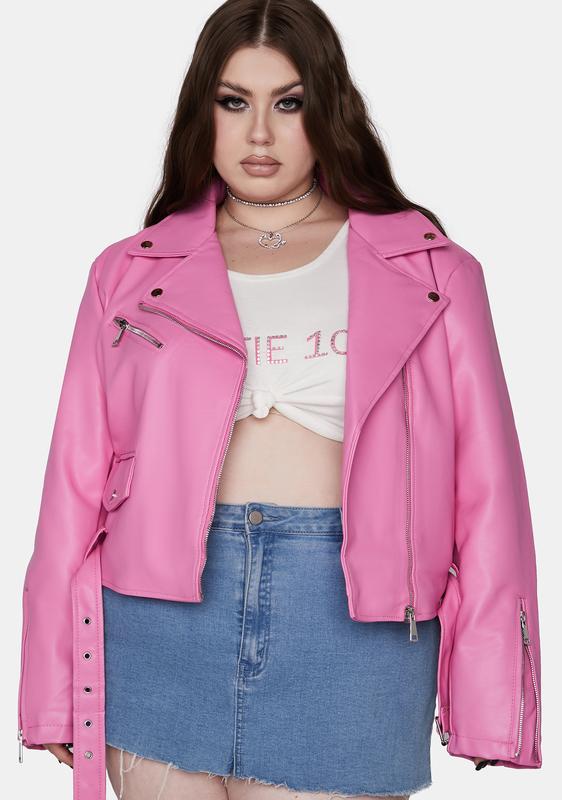 pink plus size moto jacket