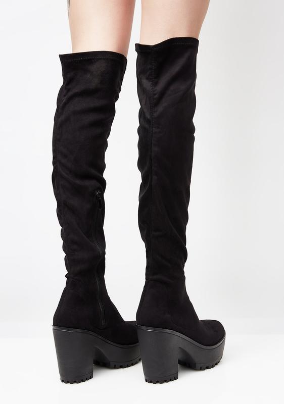 black platform thigh high boots