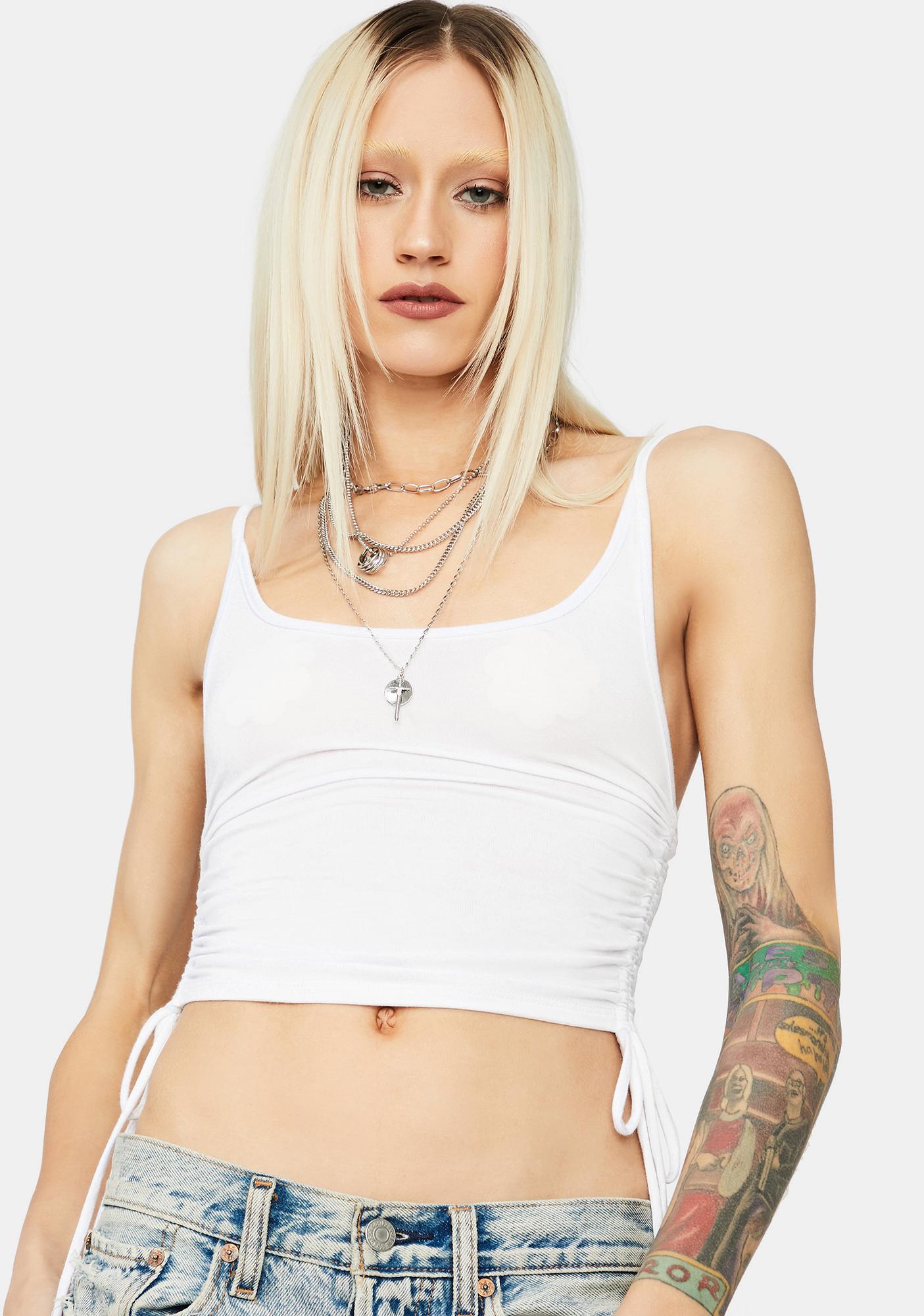 white ruched tank top