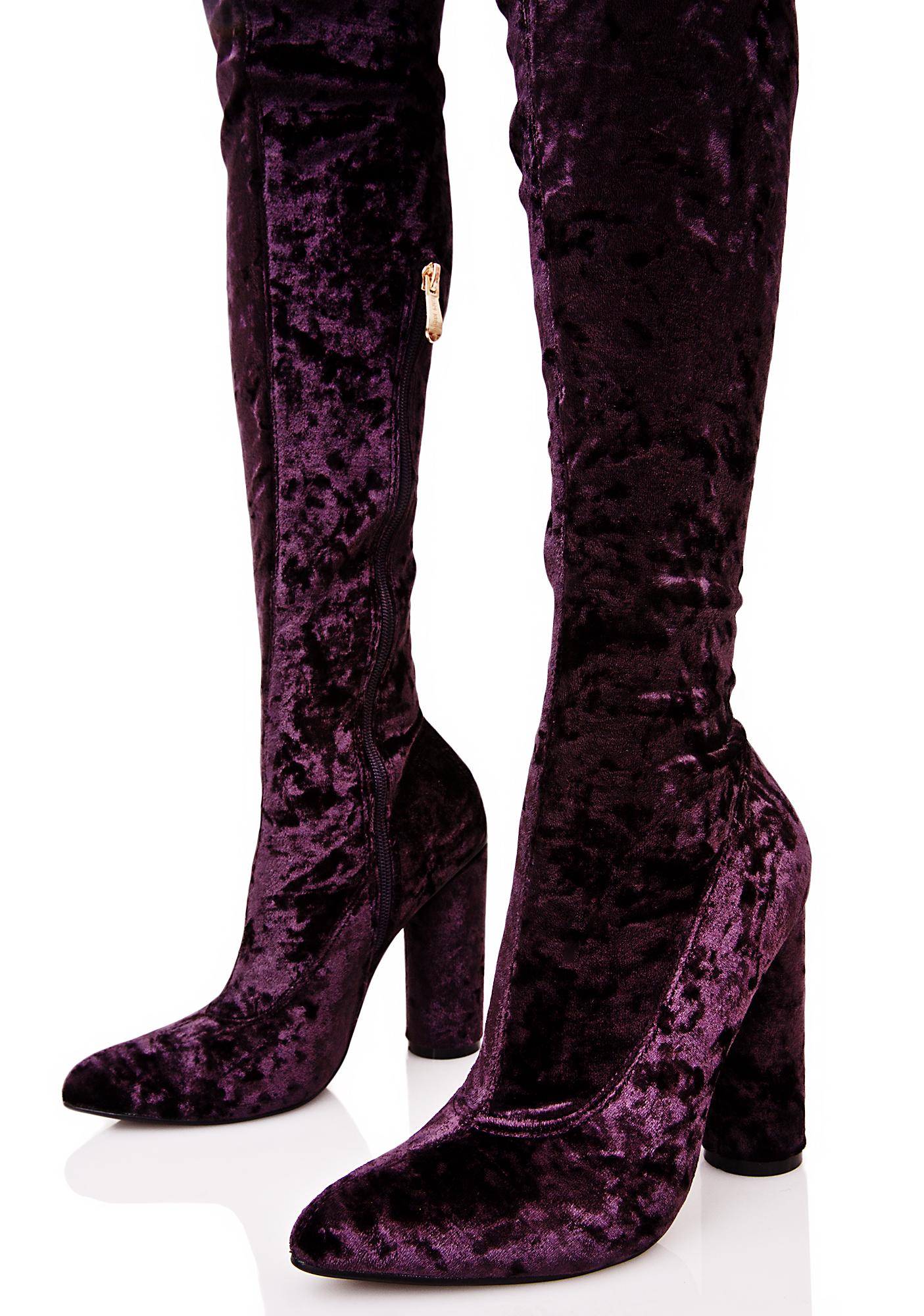 Dark Purple Velvet Thigh High Boots 
