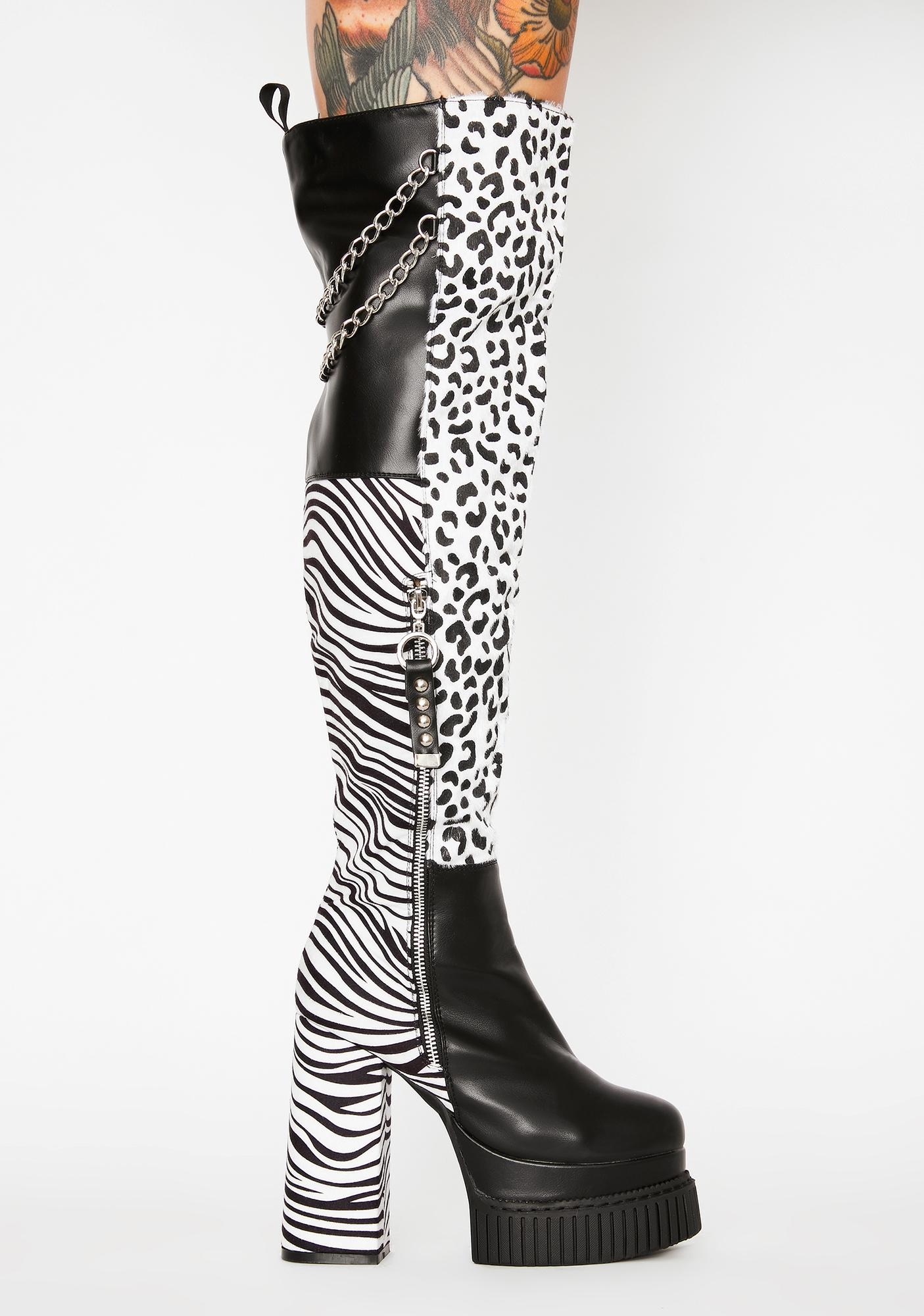 zebra thigh high boots