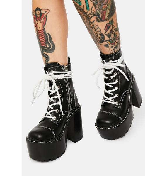 Delia's Grunge Lace Up Platform Boots - Black/White | Dolls Kill