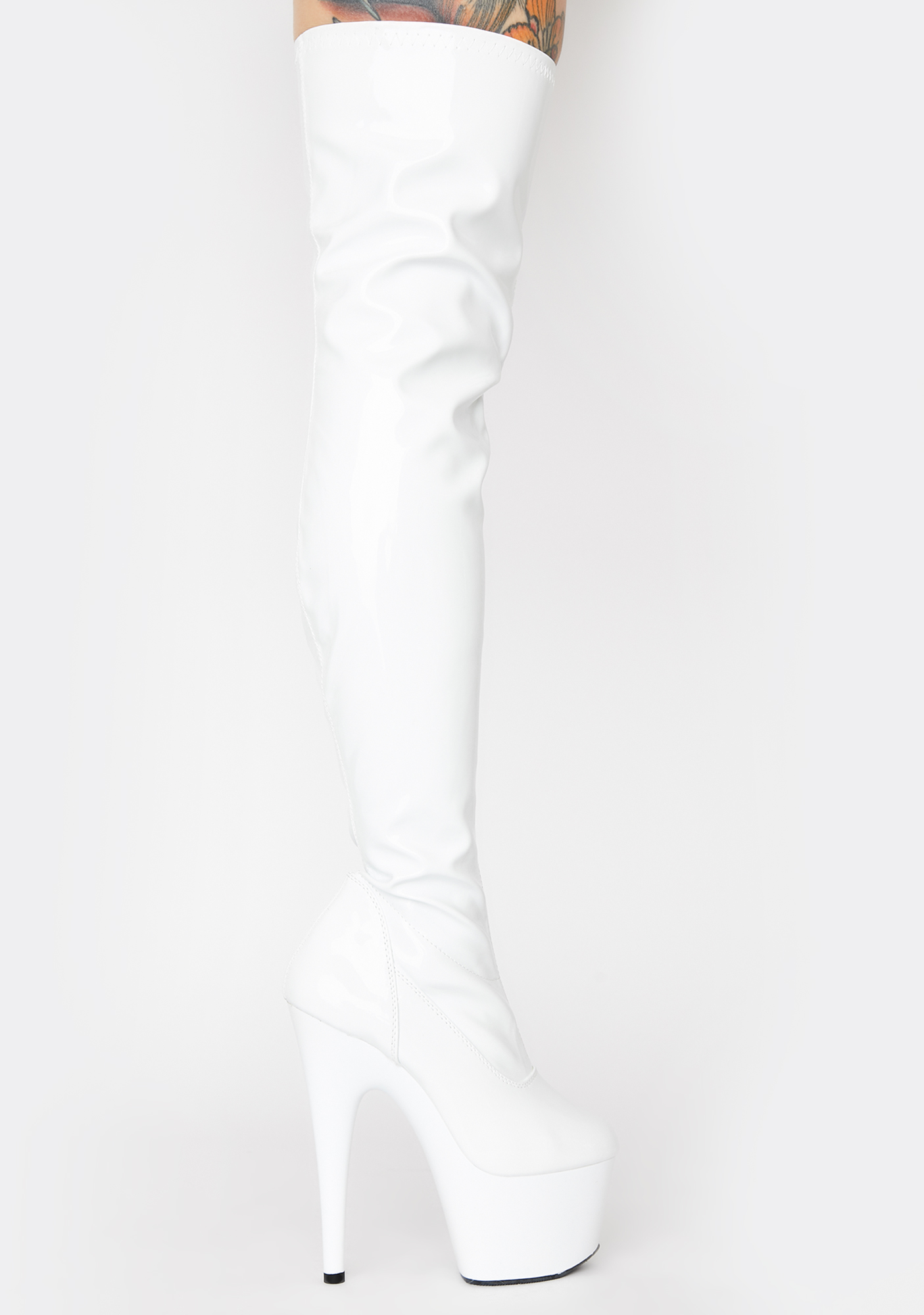 Pleaser Adore Platform Boots - Patent White | Dolls Kill