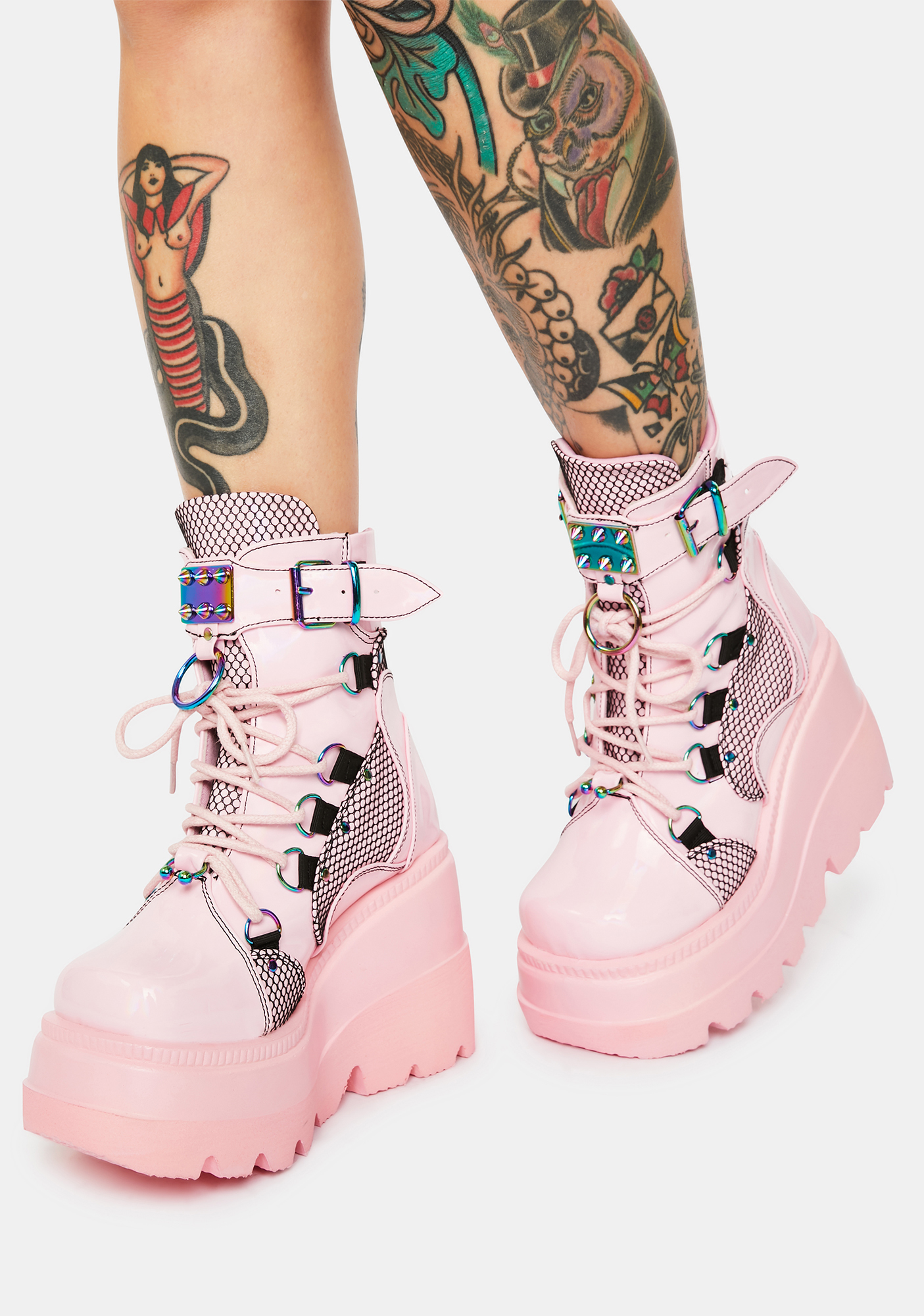 Demonia Shaker 60 Platform Ankle Boots - Pink | Dolls Kill