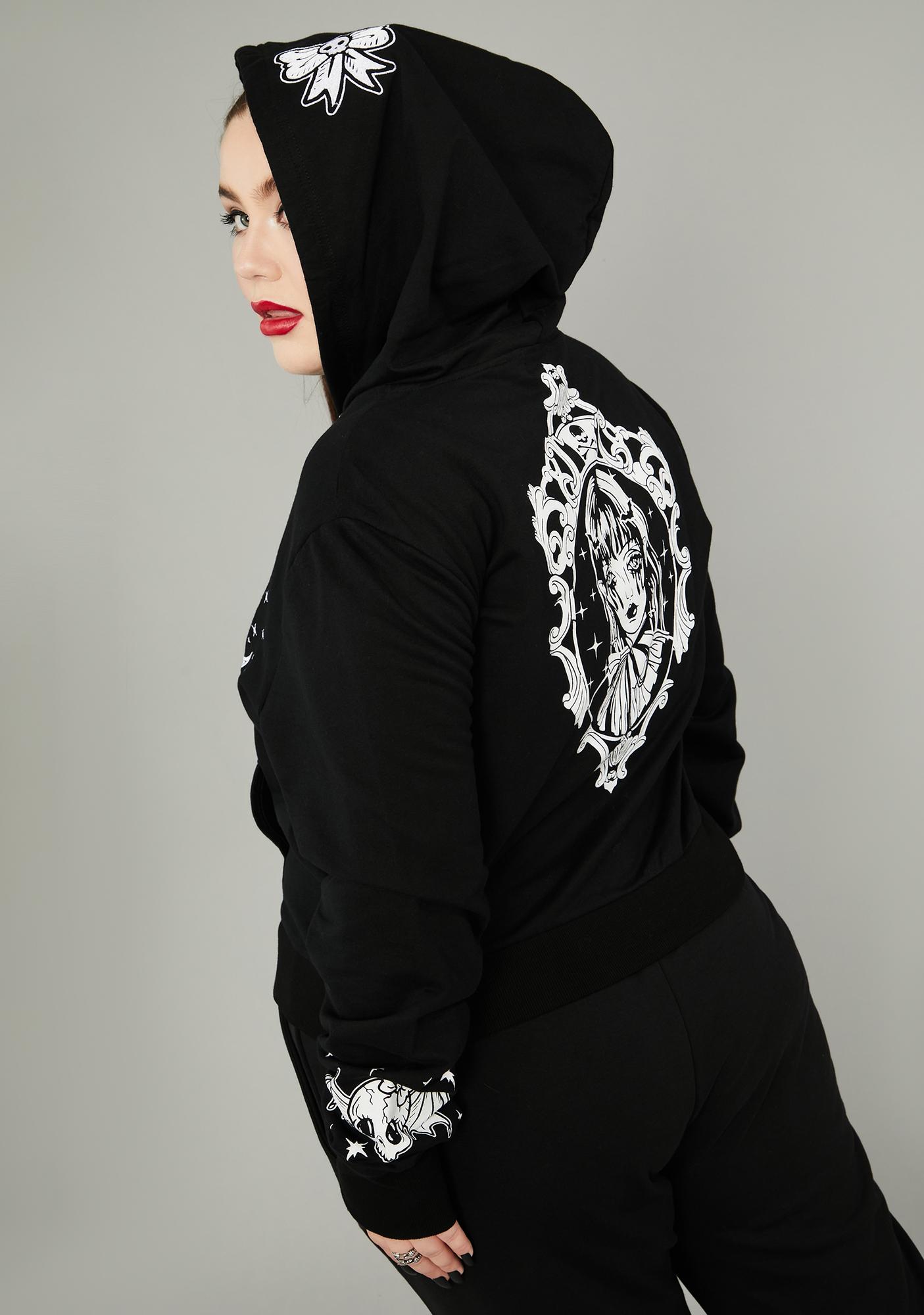 Plus Size Dolls Kill Graphic Portrait Of A Girl Patch Zip Up Hoodie