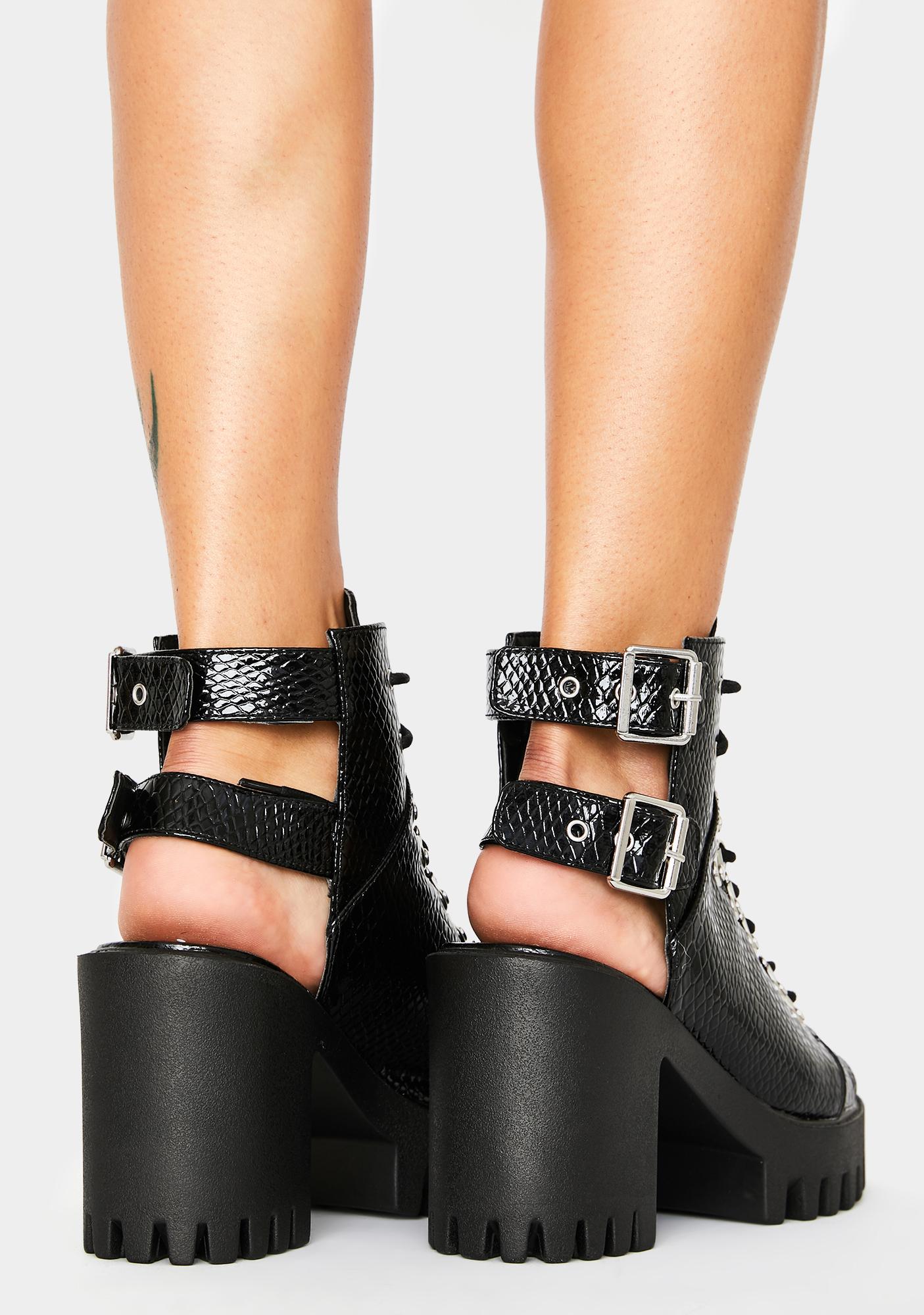 Black Croc Rockin' Peep Toe Ankle Boots 