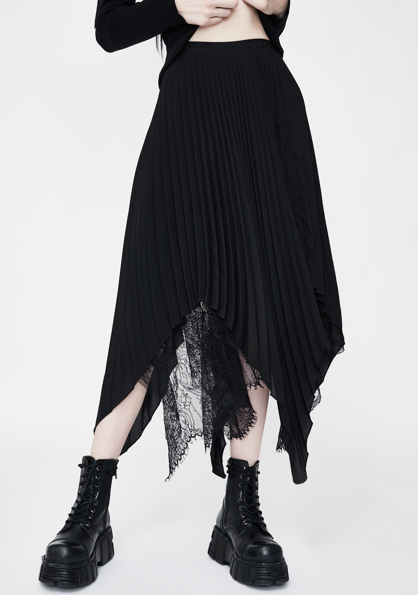 Punk Rave Pleated Lace Midi Skirt | Dolls Kill