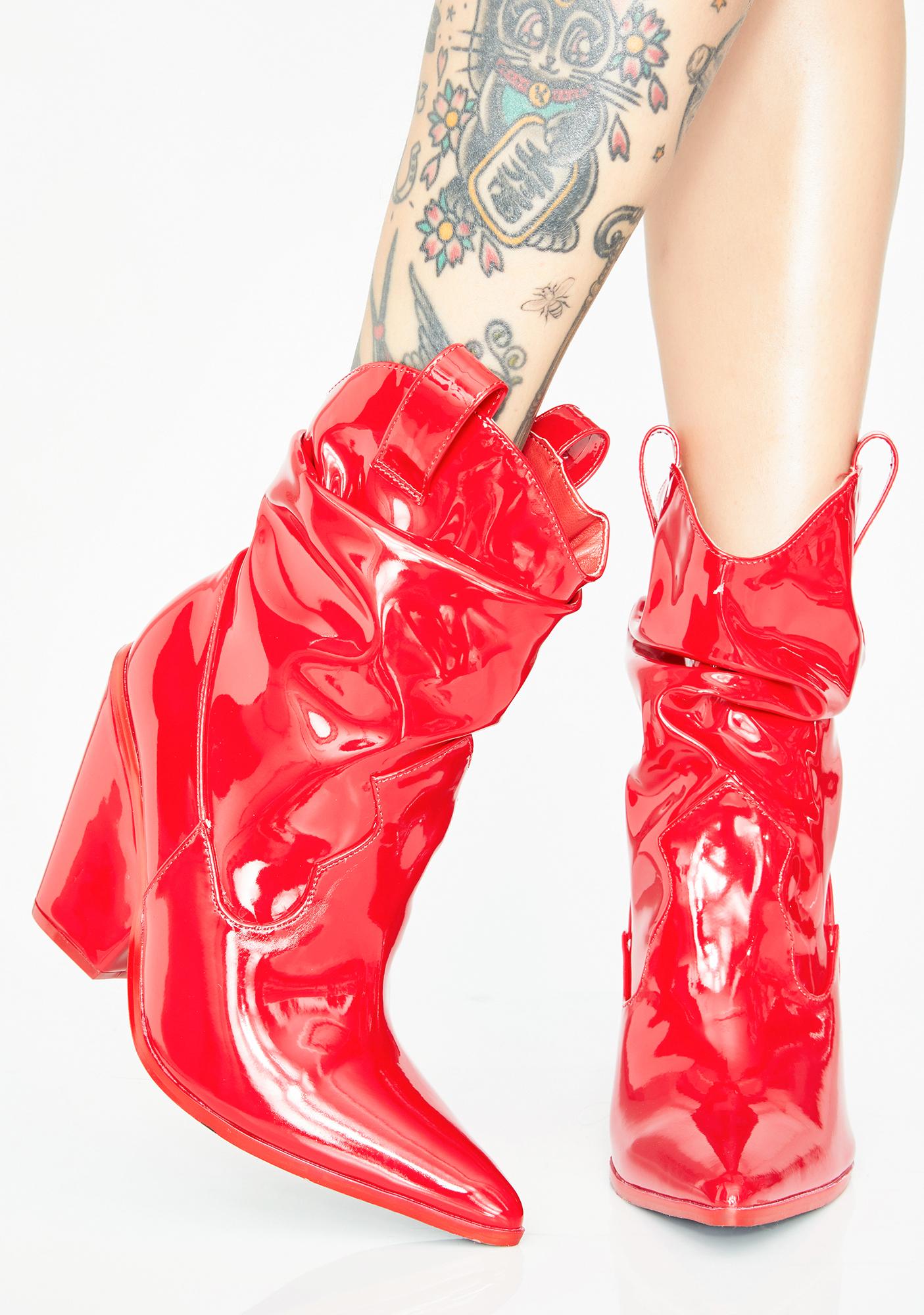 red slouch ankle boots
