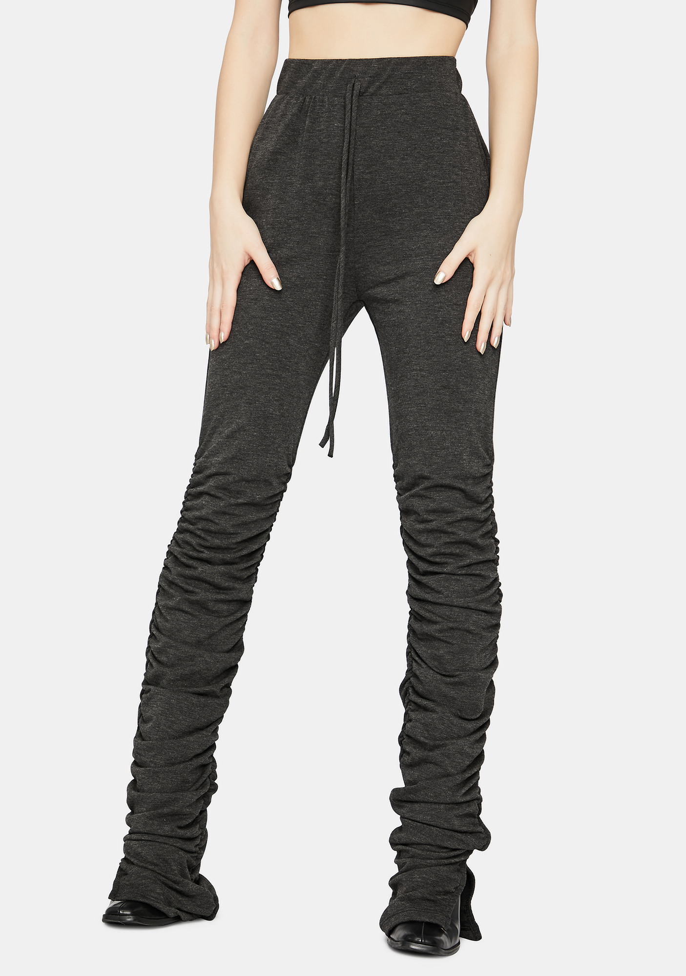 Ruched High Waist Sweatpants Charcoal Dolls Kill 1618